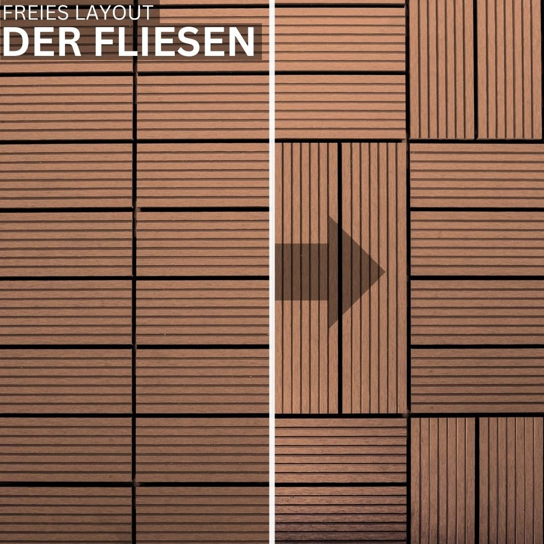 Mega-Holz Terrassendielen WPC Fliesen wie Holz Braun - Terrassenfliesen mit Klicksystem, 1 m², BxL: je 30x30 cm, 21 mm Stärke, (Sparset, 11-St), 11 Stk. je 1m², 30x30x2,5 cm (BxTxH) - Bodenbelag
