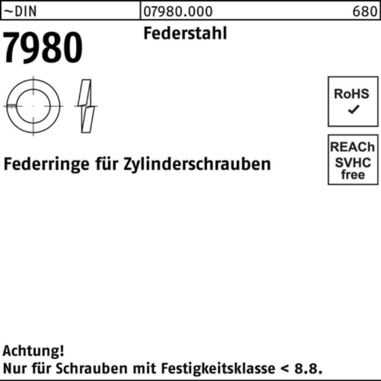 Zylinderschraube St Federstahl 100 Federring 7980 DIN 100er f.Zylinderschrauben 5 Pack Reyher