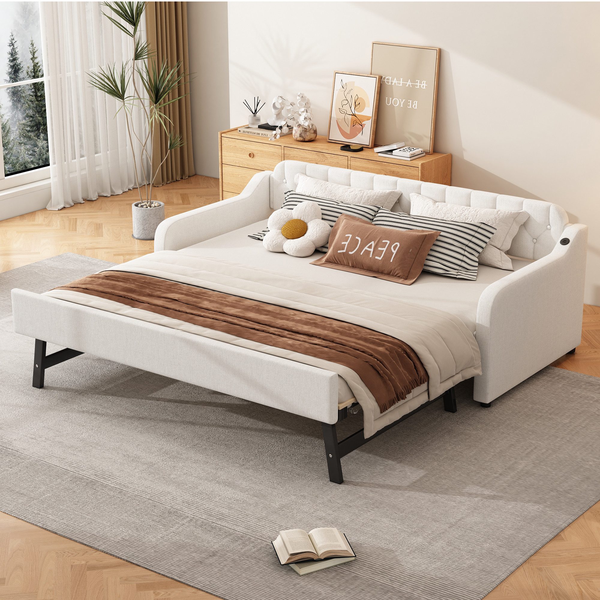 OKWISH Schlafsofa mit ausziehbares Rollbett, USB-Anschluss, günstig online kaufen