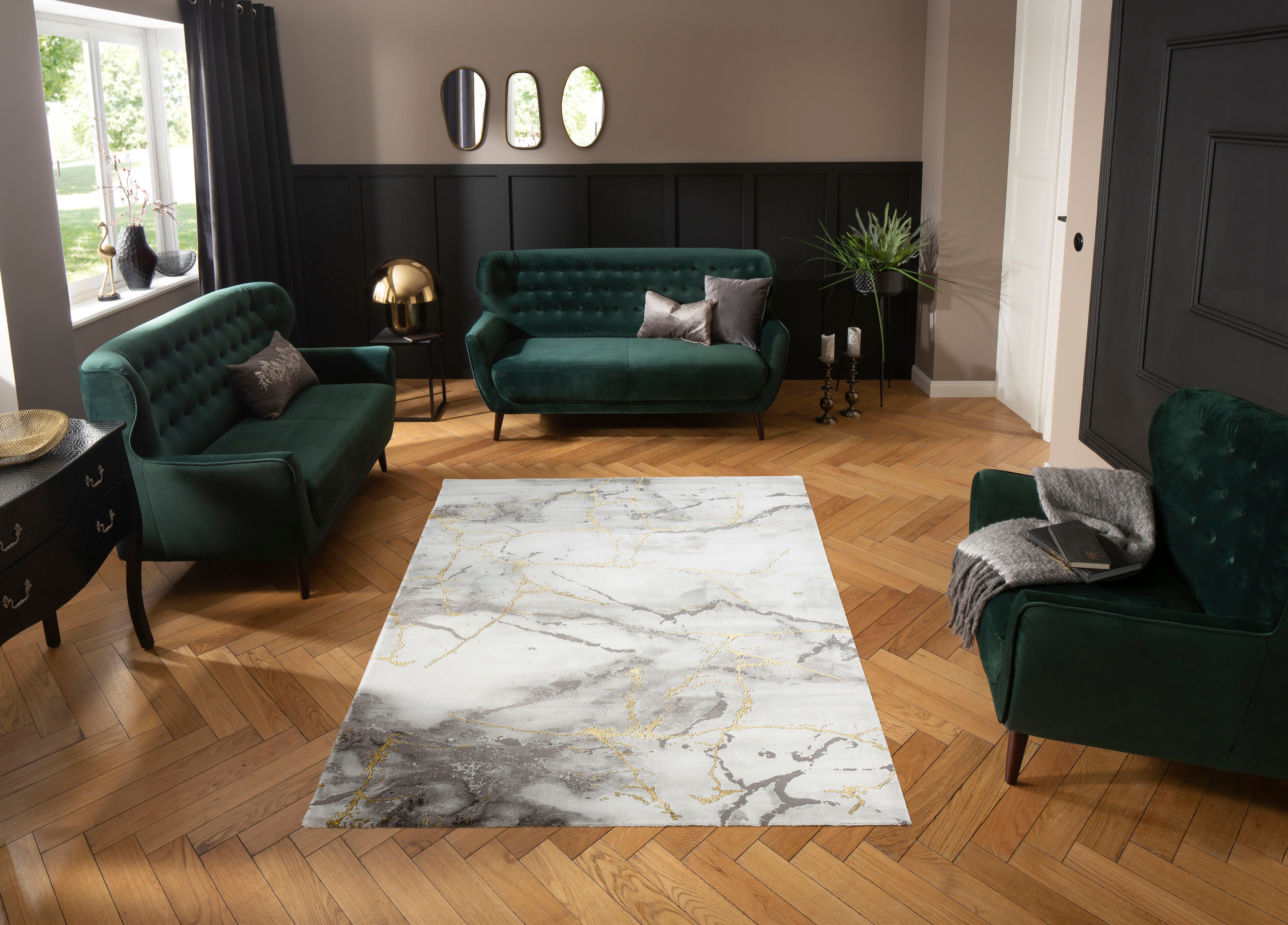 Teppich Juliet, Leonique, rechteckig, Höhe: 12 mm, modernes Marmor-Design, Kurzflor, pflegeleicht, weich goldfarben