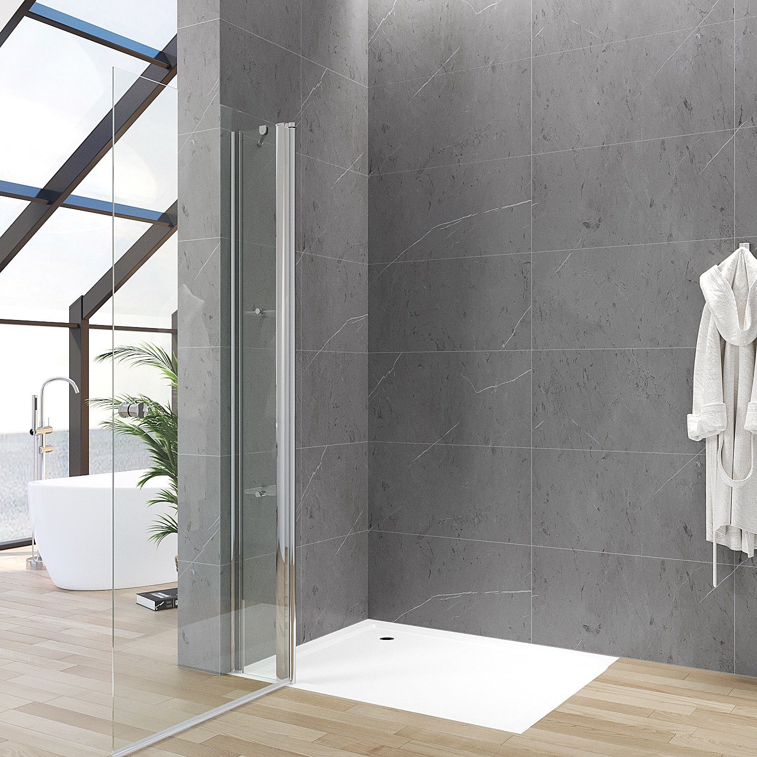 AQUABATOS Duschwand Walk-In Dusche Duschwand Glas Duschabtrennung Pendeltür Duschtür, 5 mm Sicherheitsglas ESG, mit Duschablage,Verstellbereich,Festteil