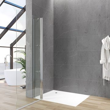 AQUABATOS Duschwand Walk-In Dusche Duschwand Glas Duschabtrennung Pendeltür Duschtür, 5 mm Sicherheitsglas ESG, mit Duschablage Verstellbereich Festteil, Hebe- und Senk Mechanismus