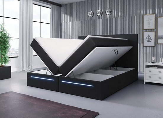 Baidani Boxspringbett »Sejour» mit LED und Stauraum«, mit Bettkasten und Topper, mit LED