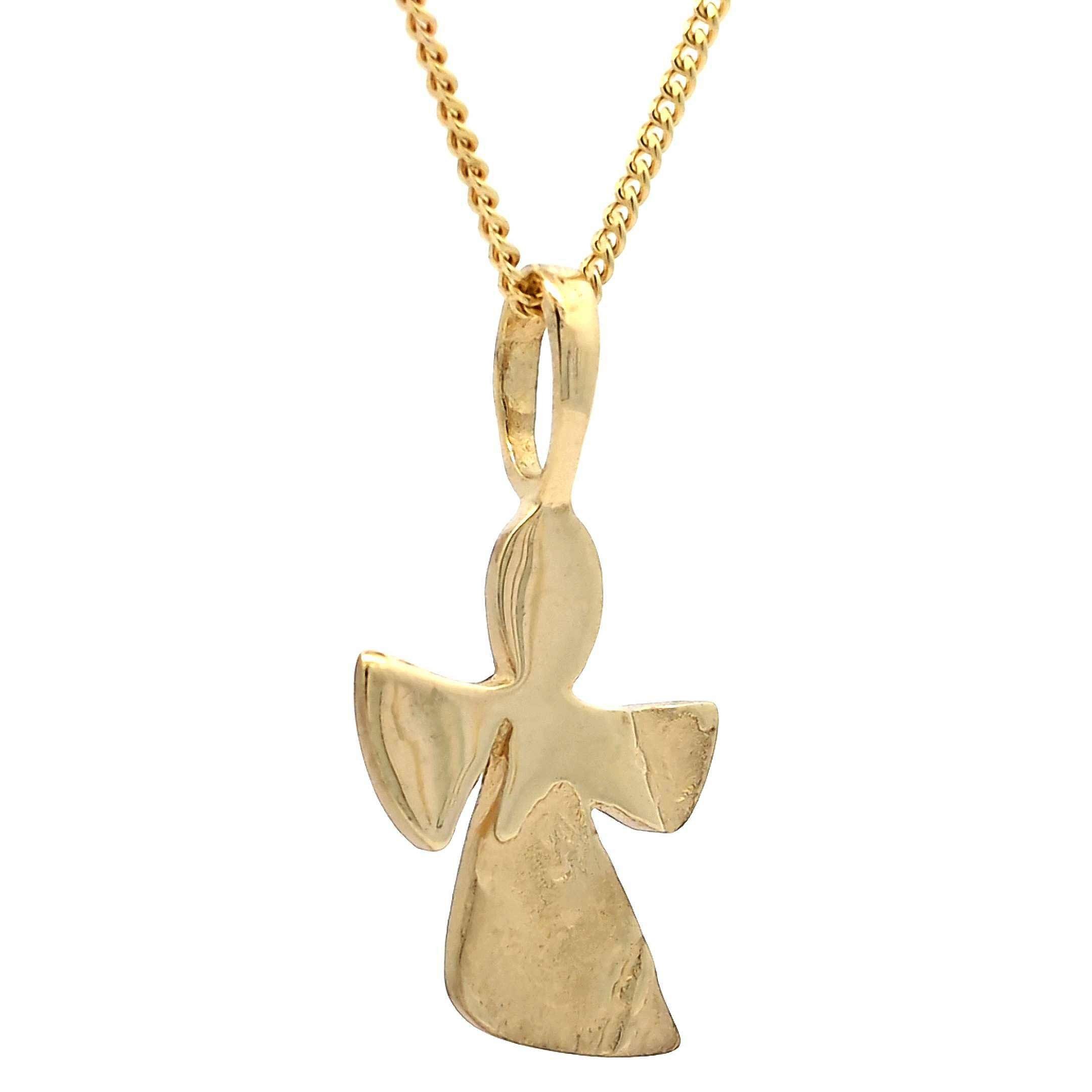Engelanhänger Gold Anhänger Engel mit Goldkette 333-8 Karat Gold rhodiniert 36 cm