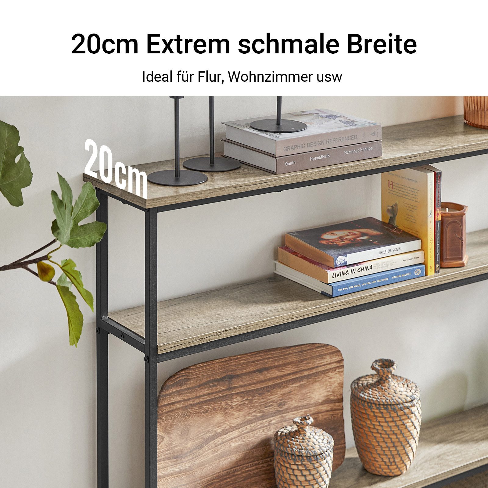 SoBuy Konsolentisch FSB49, schmaler Sofatisch, Breite 120cm, für Wohnzimmer, Flur, Büro, mit 3 Ablagen Flurtisch Dekotisch Sideboard schmaler Beistelltisch