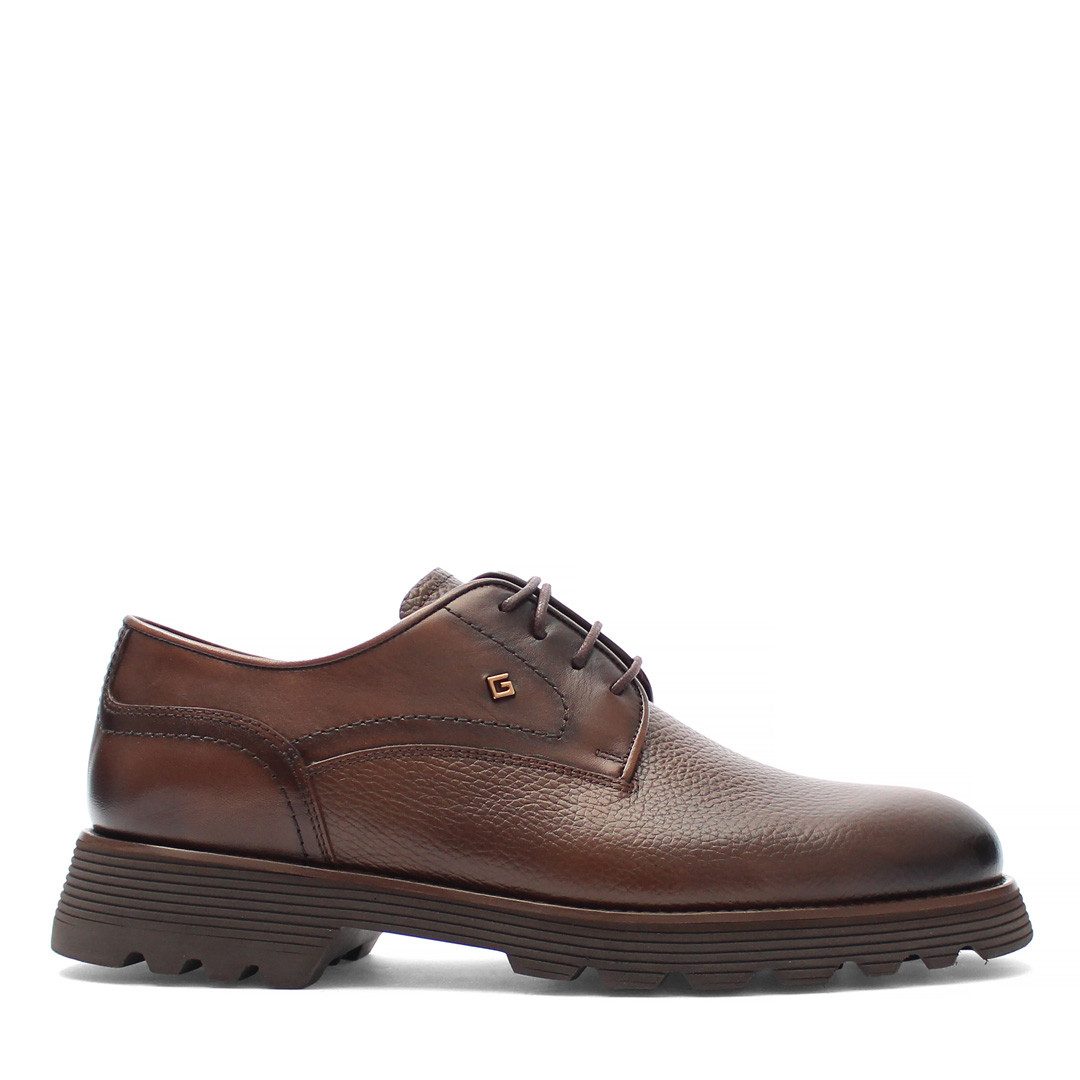 Celal Gültekin Plateau Derby Blockabsatz Profilsohle Business Herren Schnürschuh Glattleder & Narbenleder, EVA-Profilsohle, Braun, 41