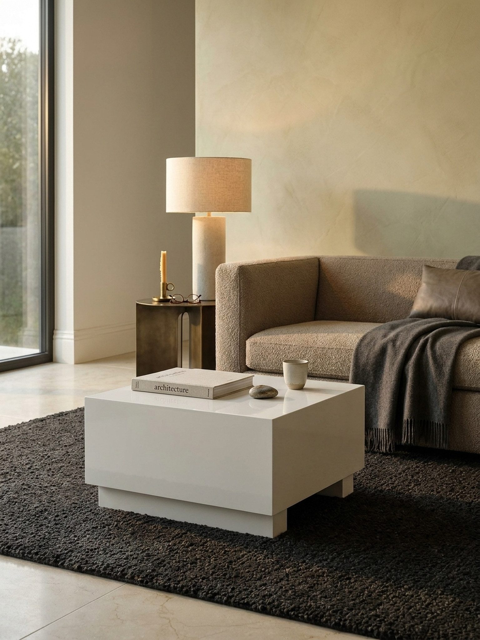 KADIMA DESIGN Couchtisch Couchtisch MONOBLOC 60x60x35 cm Weiß Hochglanz, Wohnzimmertisch Cube, Quadratisch, Design Sofatisch, Lounge Kaffeetisch Würfel-Form