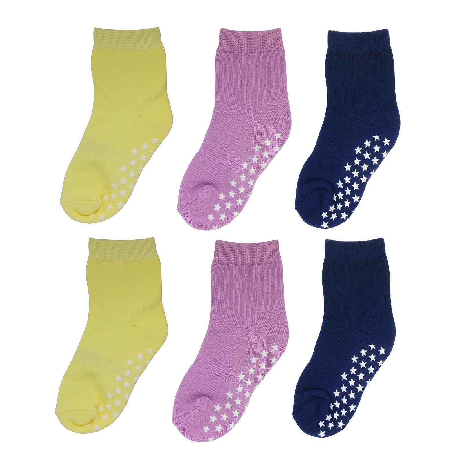Yalion Langsocken Weiche Kinder Baumwoll Socken Babysocken (6-Paar) mit Halbplüsch Rutschfest und warm, Natur hautfreundlich gelb-rot-dunkelblau