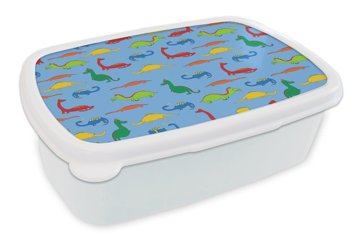 MuchoWow Lunchbox Drache - Dinosaurier - Muster - Baby - Jungen - Mädchen - Kinder, Kunststoff, (2-tlg), Brotbox für Kinder und Erwachsene, Brotdose, für Jungs und Mädchen weiß