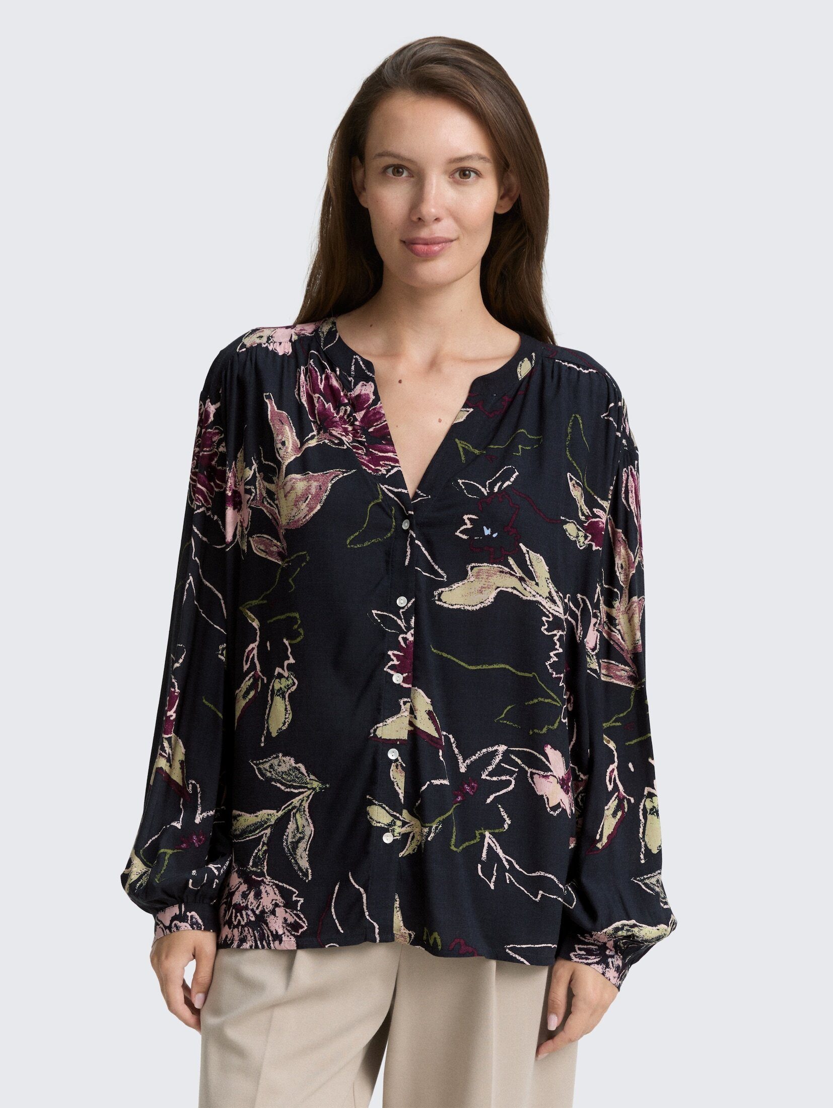 Langarmbluse Loose Fit Bluse mit Muster