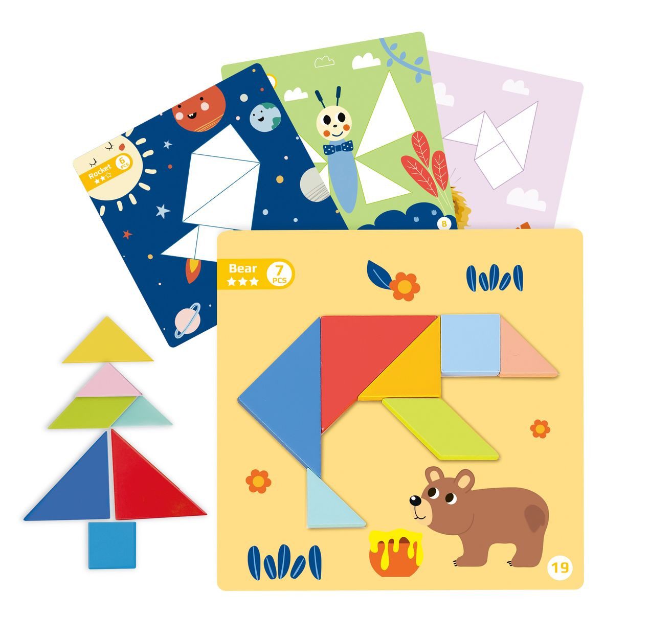 Tooky Toy Puzzle Tangram TF642 Magnetpuzzle, 18 Puzzleteile, Holz geometrische Formen Vorlagen 18-teilig