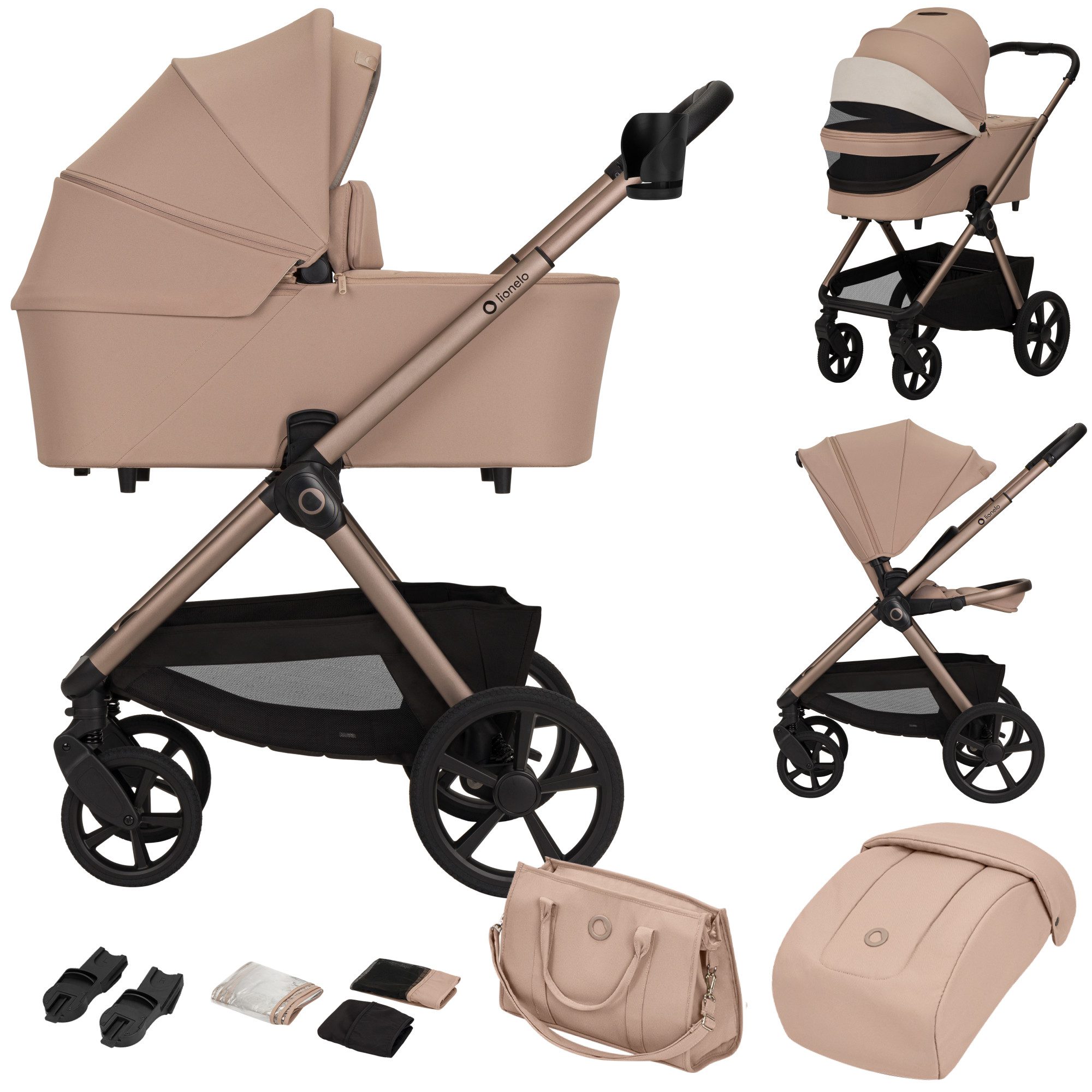 lionelo Kinder-Buggy CARMINE 2IN1, (Set), GravelTech/AiryDots/3D-Belüftung/Anti-Reflux/UPF50+