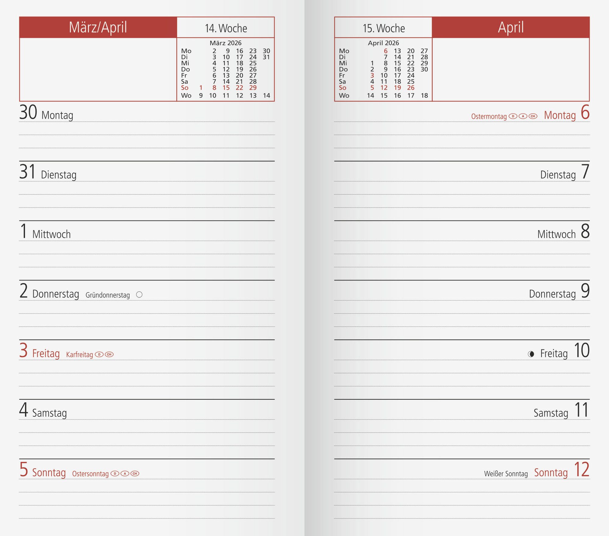 BRUNNEN Terminkalender Taschenkalender 2026 - Kompakter Wochenplaner mit Monatsübersichten