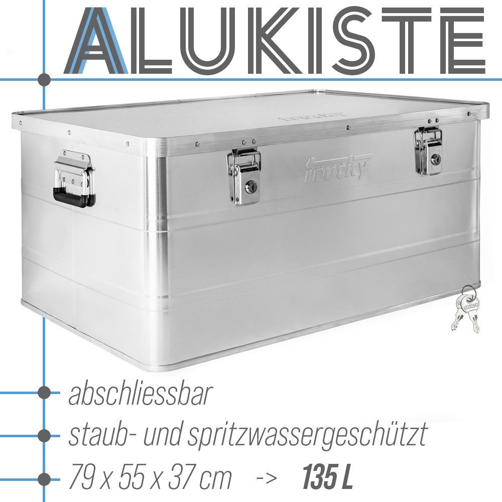 Trucky Allzweckkiste Aluminium Box mit Deckel Silber Alukiste 135 Liter Kiste Abschliessbar