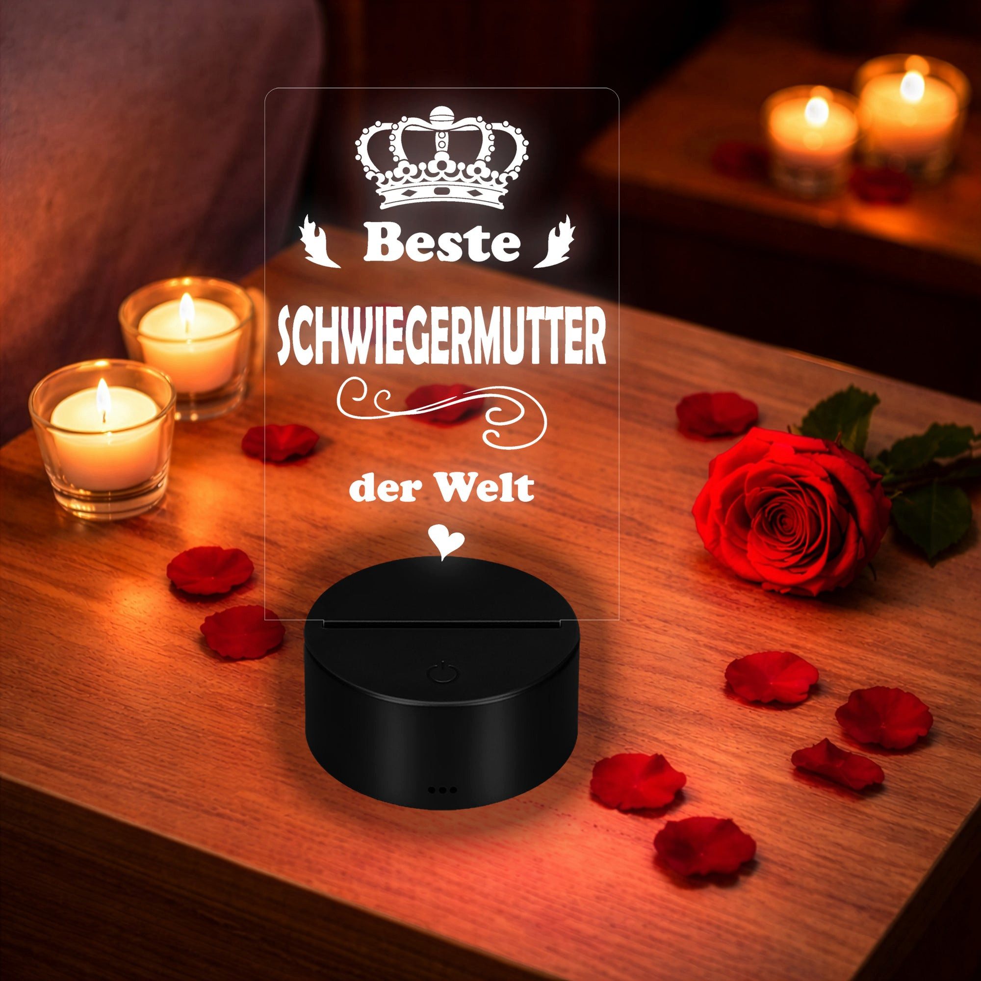 Lieblingsmensch LED Nachtlicht mit Gravur, Beste Schwiegermutter, Acryllampe mit romantischem Spruch, LED fest integriert, Farbwechsel oder feste Farbe mit Fernbedienung & Touch, Dekolampe zur Hochzeit, Geburtstag, Verlobung & Jahrestag