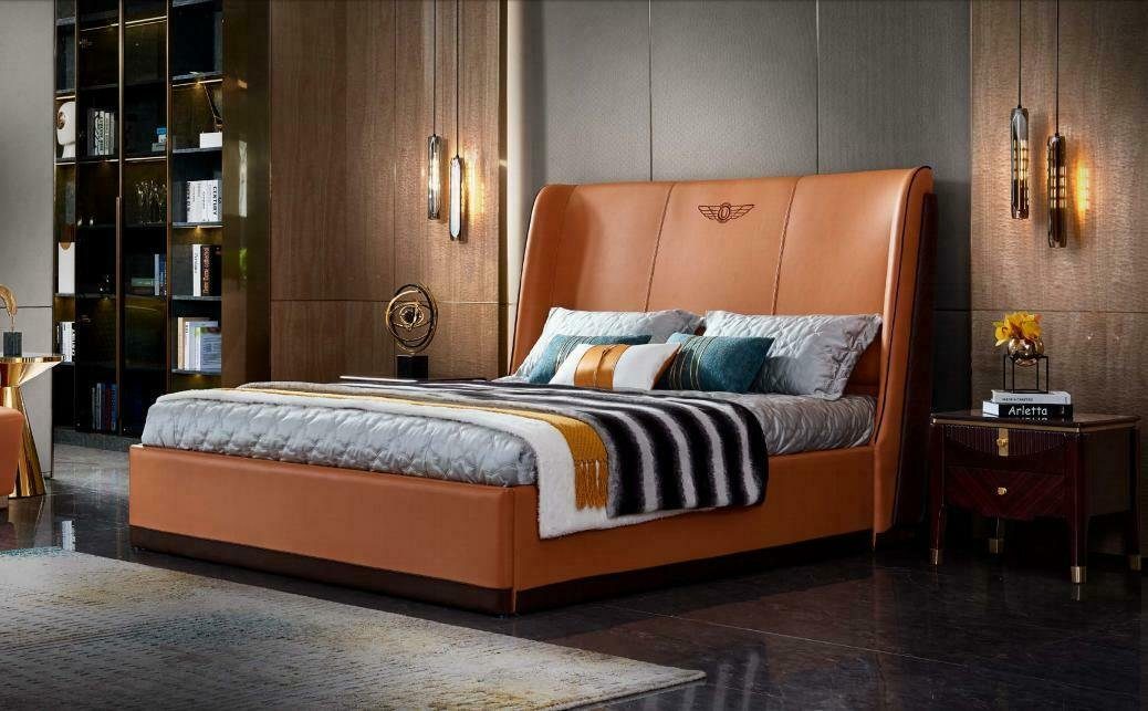 JVmoebel Schlafzimmer-Set, Bett Kreative Orange 2 x Luxus Schlafzimmer Nachttisch Möbel Betten