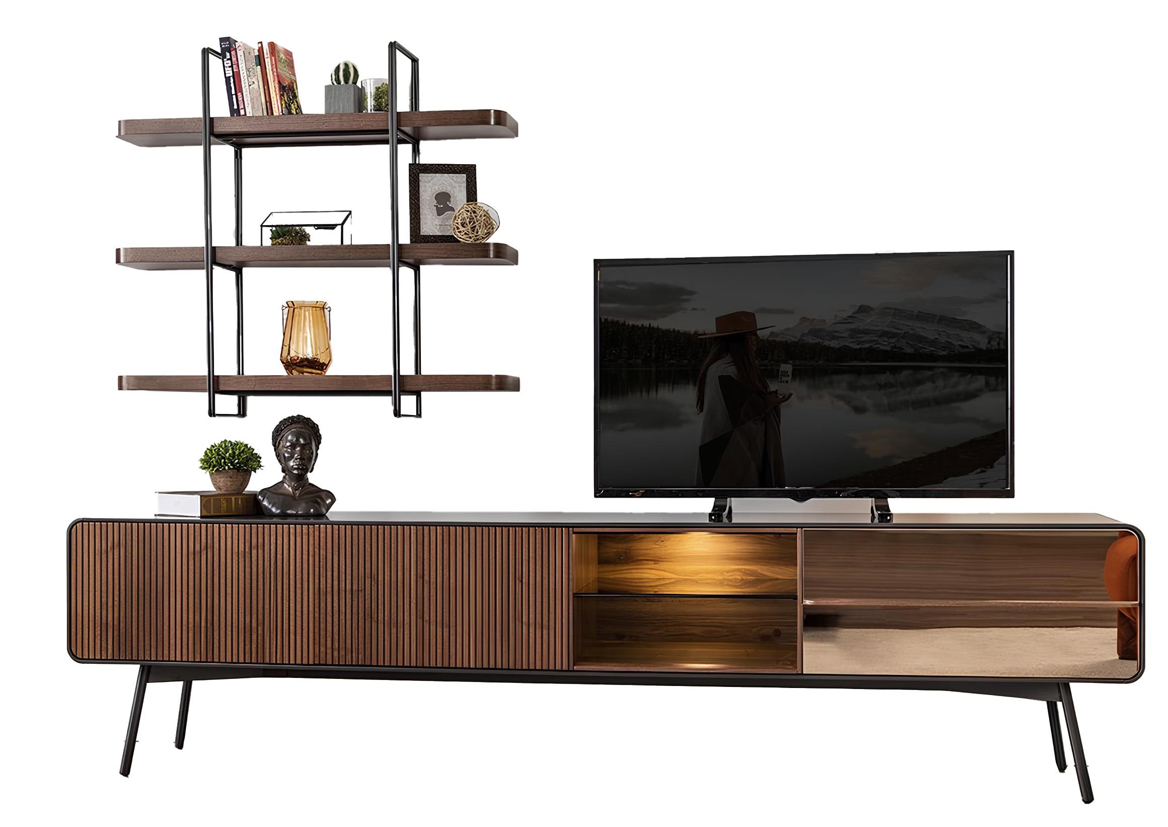 Wohnwand rtv Lowboard tv Ständer Regale Sideboard Wohnzimmer Holz Braun Modern