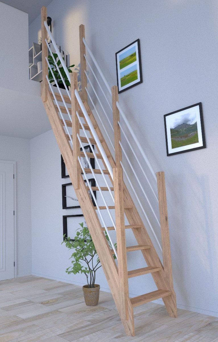 Starwood Raumspartreppe Raumspartreppe Eiche 3000 mit Holz-Edelstahlgeländer in weiß