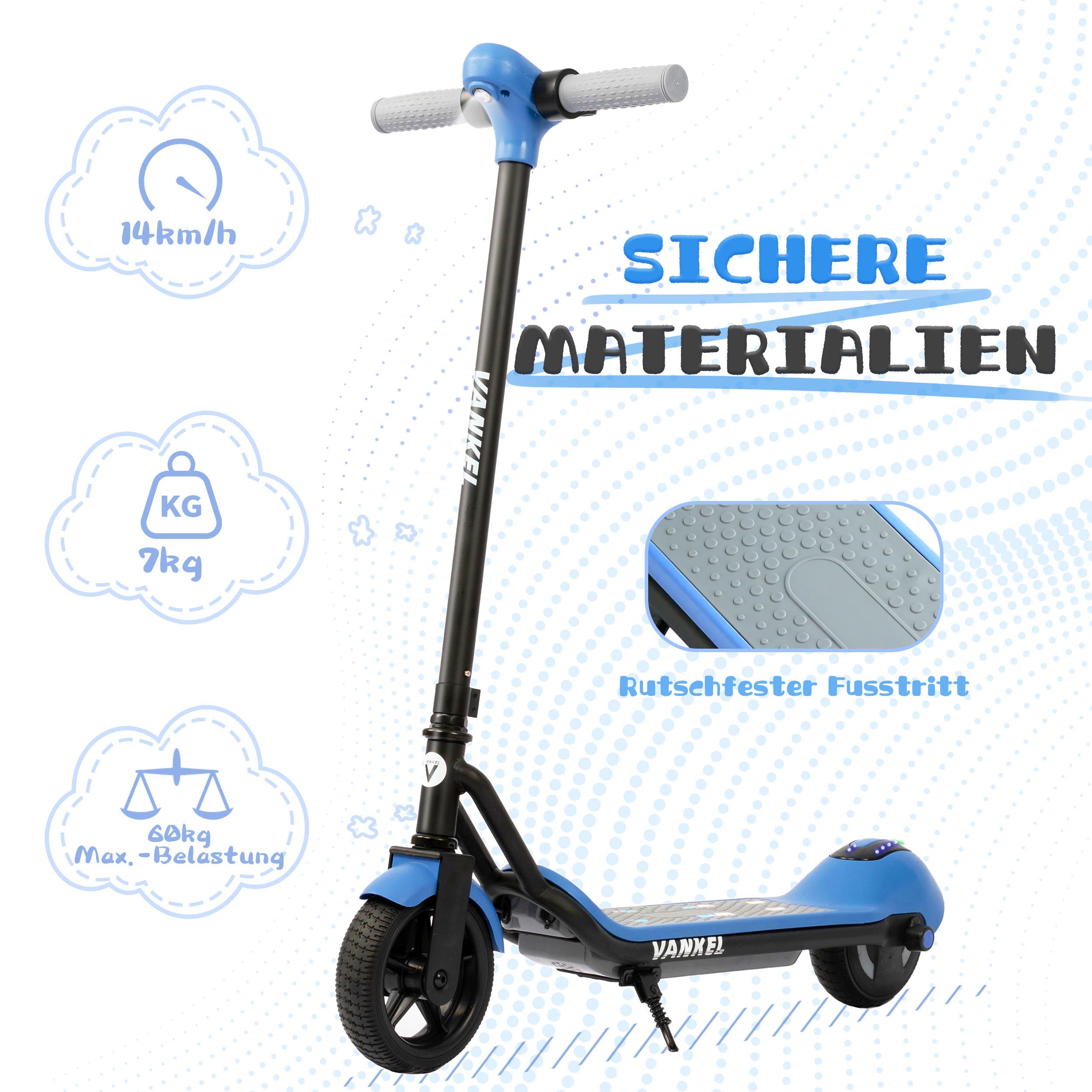 Vankel Elektro-Kinderroller Cityroller, E Scooter für Kinder, 6-12 Jahre, Bluetooth+Bunte Lichter, 14km/h, bis zu 10km, nur 7kg, Tragfähigkeit 60 kg