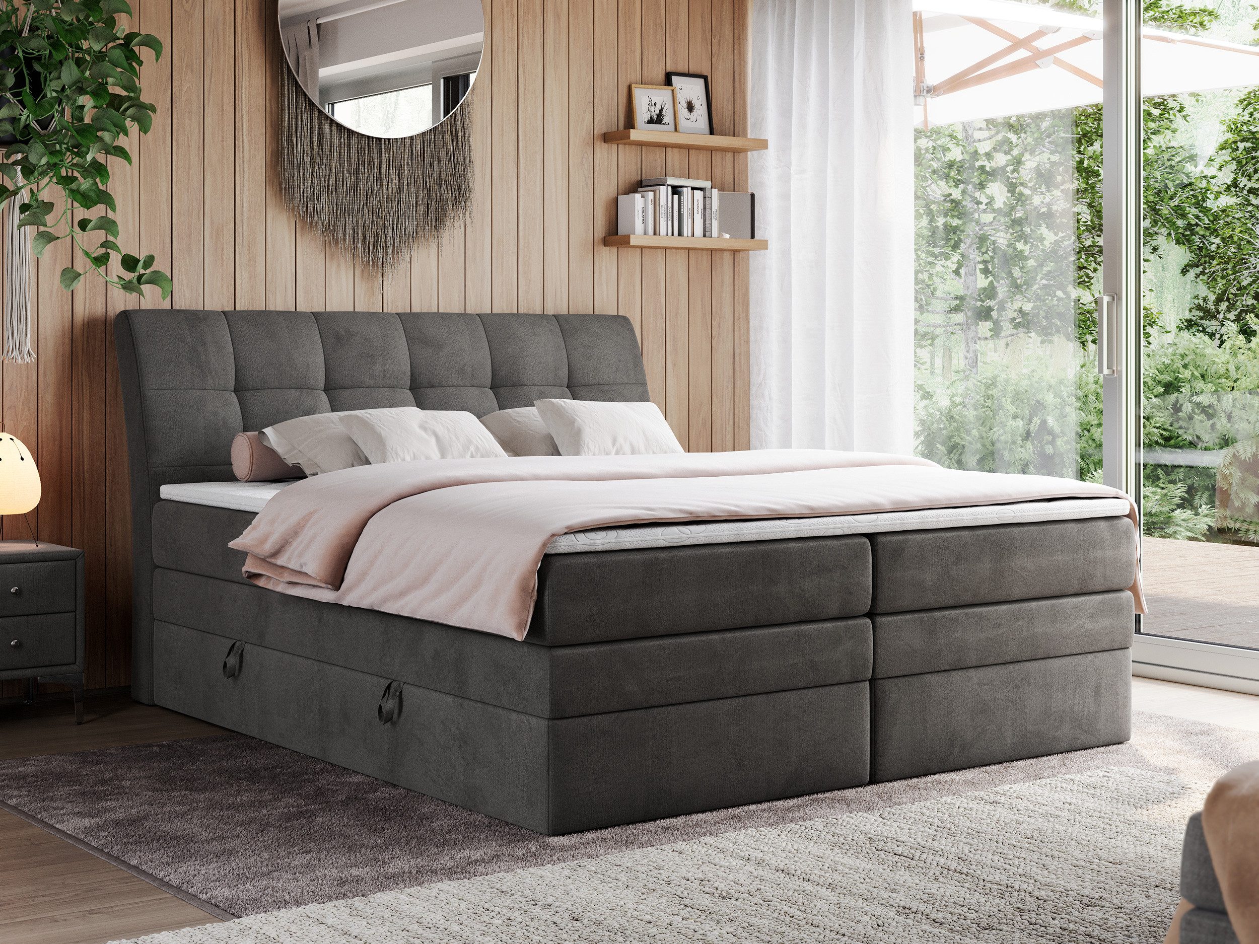 MKS MÖBEL Boxspringbett GOLD 10 KING (Set, zwei Bonell-Matratzen, zwei Multipocket-Matratzen, Topper T25/Visco), Polsterbett mit Bettkasten und fünf Matratzen - Stauraumbett