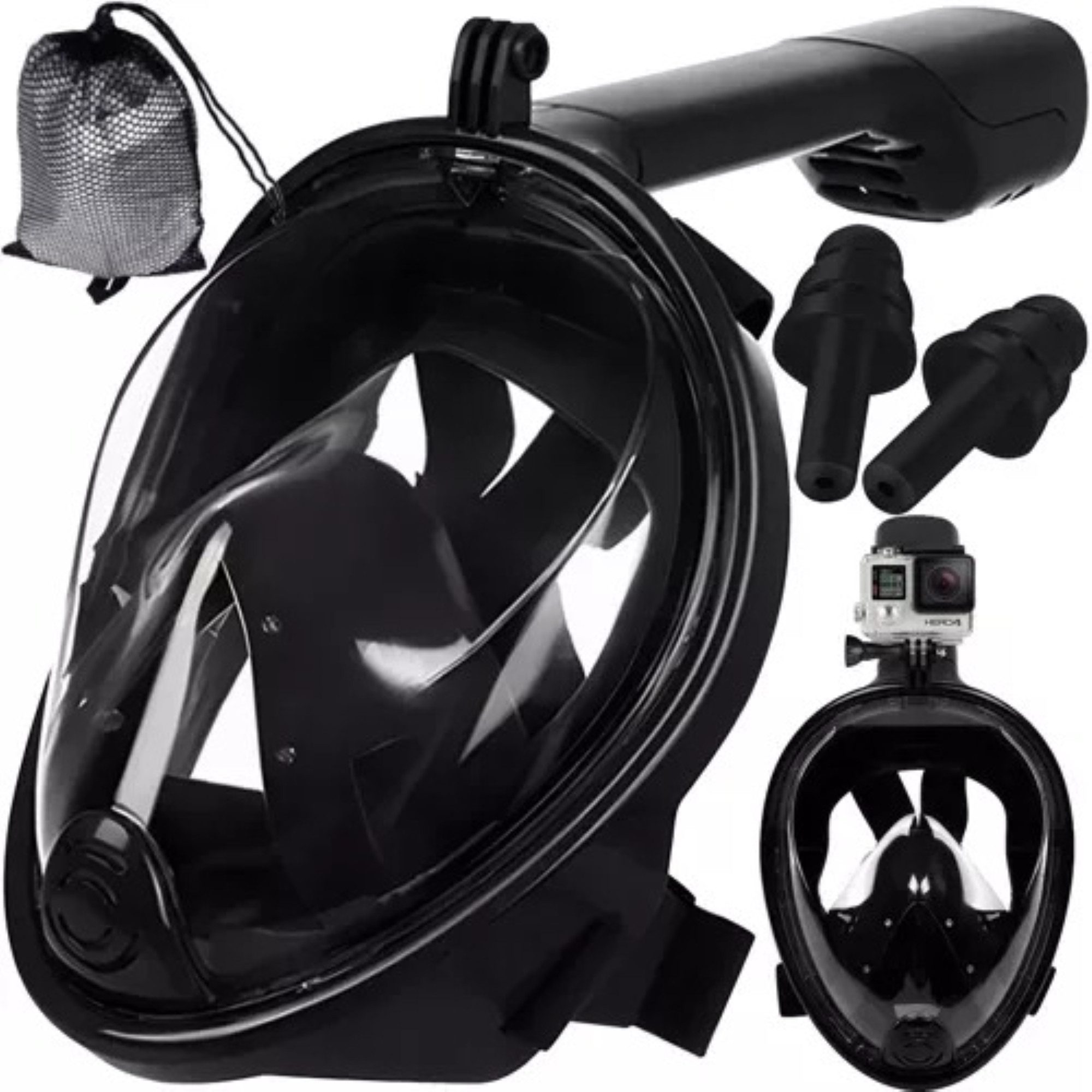 Trizand Schnorchel Vollgesichts-Schnorchelmaske, Anti-Fog, 180° Sicht, Größe S/M & L/XL (Schnorchel- und Tauchmaske Set mit Zubehör, 3 St., Inkl. Tauchermaske, Tasche, Ohrstöpsel, faltbarer Schnorchel), 180° Sichtfeld, Anti-Fog, Dry-Top, verstellbare Riemen
