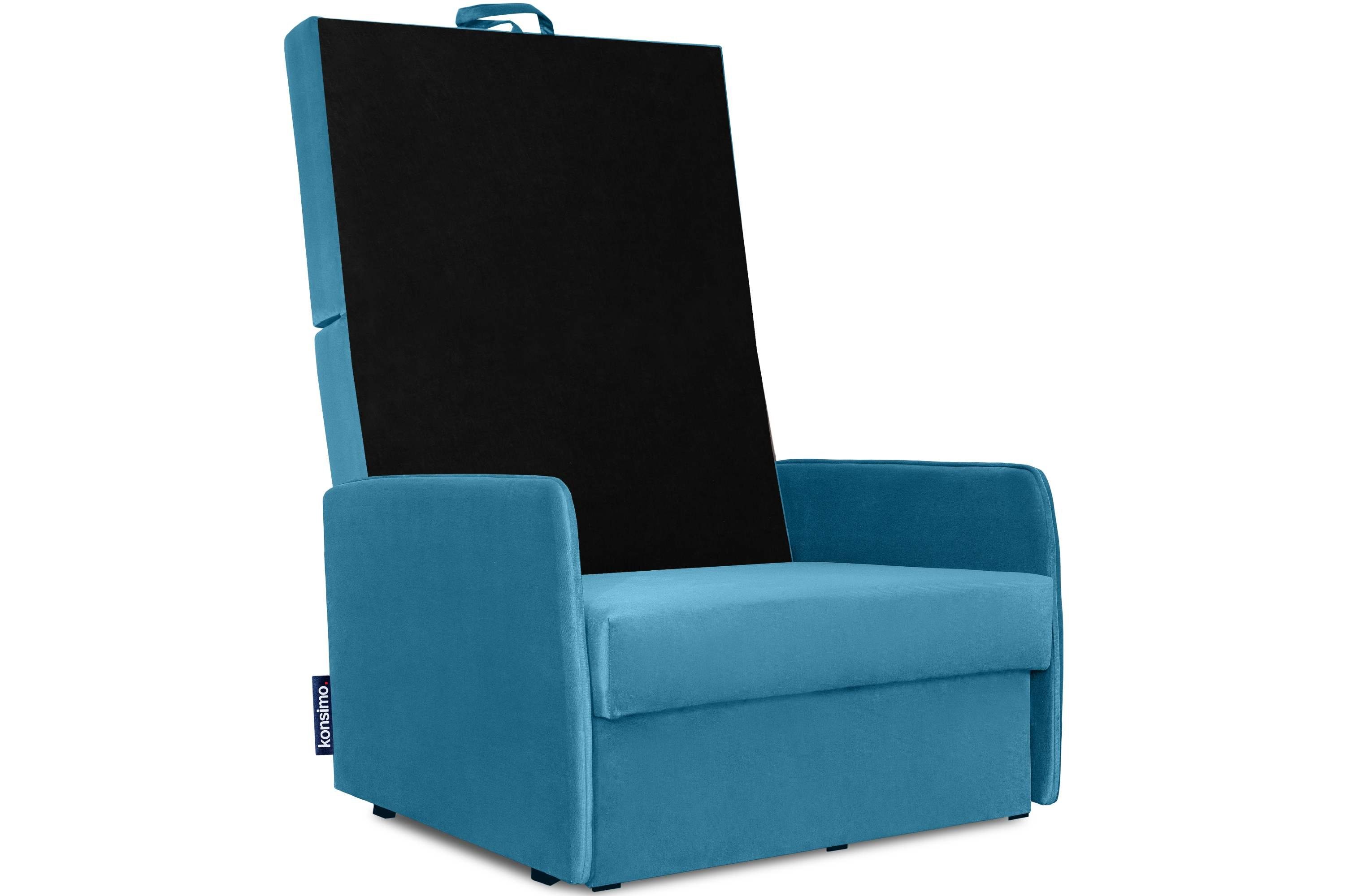 Bettkasten, Konsimo PEDATU langlebiges mit schmutzabweisendes mit und Sessel blau Liegesessel, Schlaffunktion,