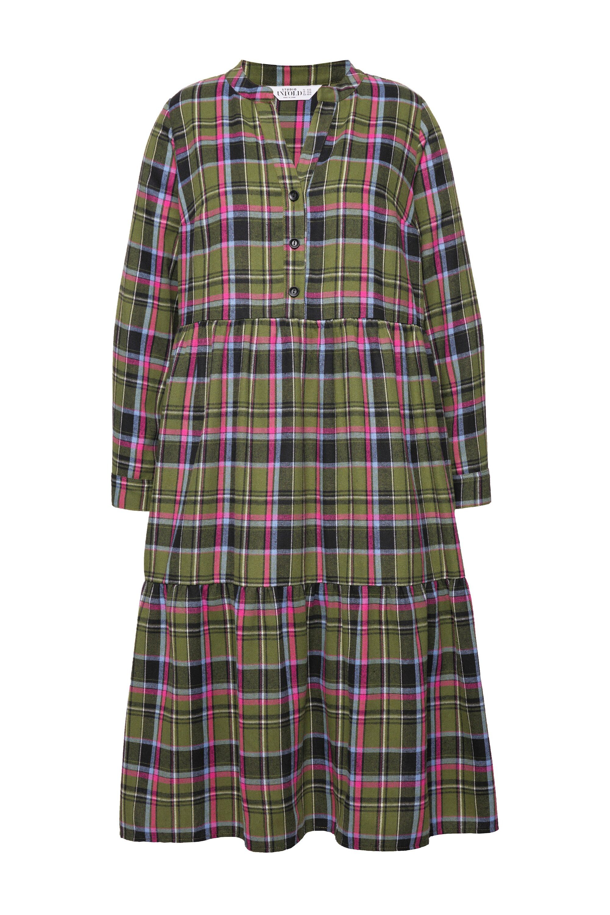 Studio Untold Jerseykleid Midi-Flanellkleid Karo Tunika-Ausschnitt günstig online kaufen