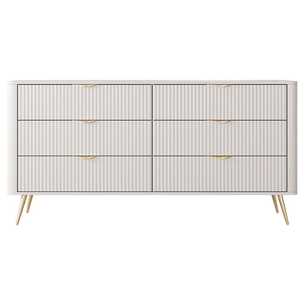 Lomadox Kommode LANGON-167, beige mit Rillenfront, 163,2 cm breit, 6 Schubladen
