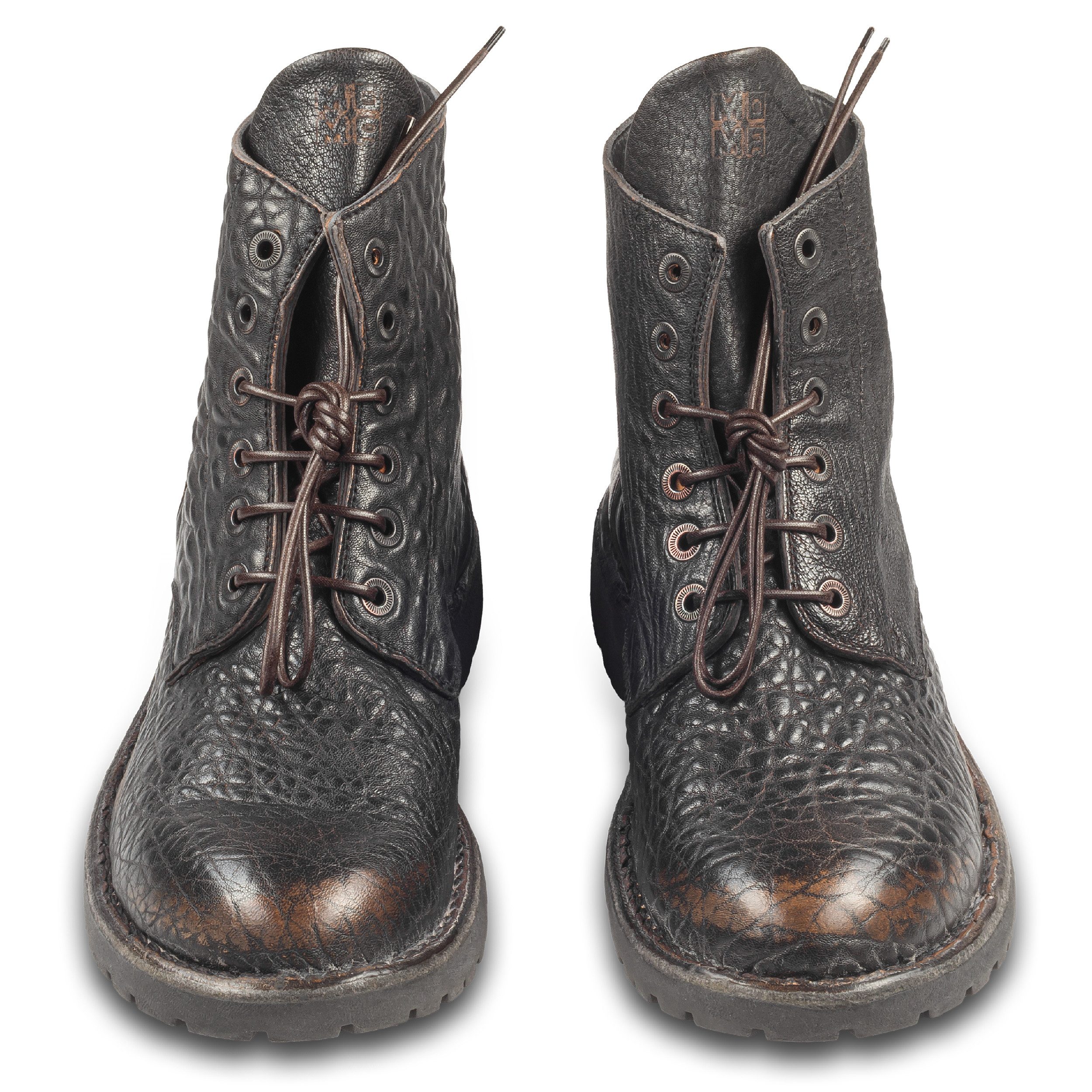 MOMA Herren Schnürstiefel braun/schwarz, genarbtes Leder im used-Look Stiefel