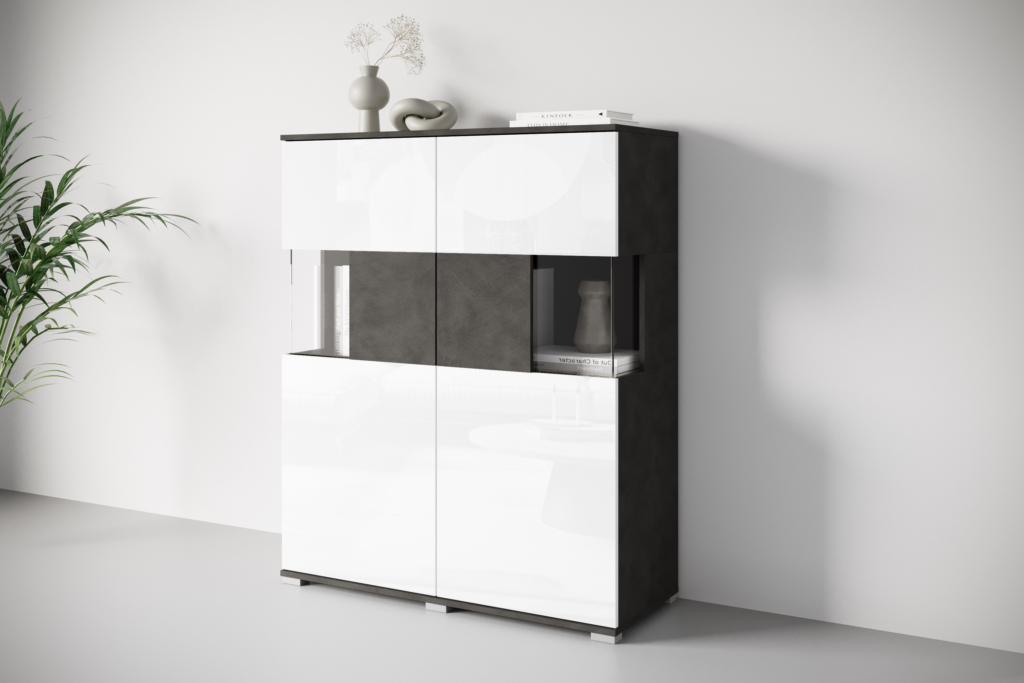 OTTO home Highboard Kenia (1 St), Modernes Highboard mit Glastüren, Breite 100 cm