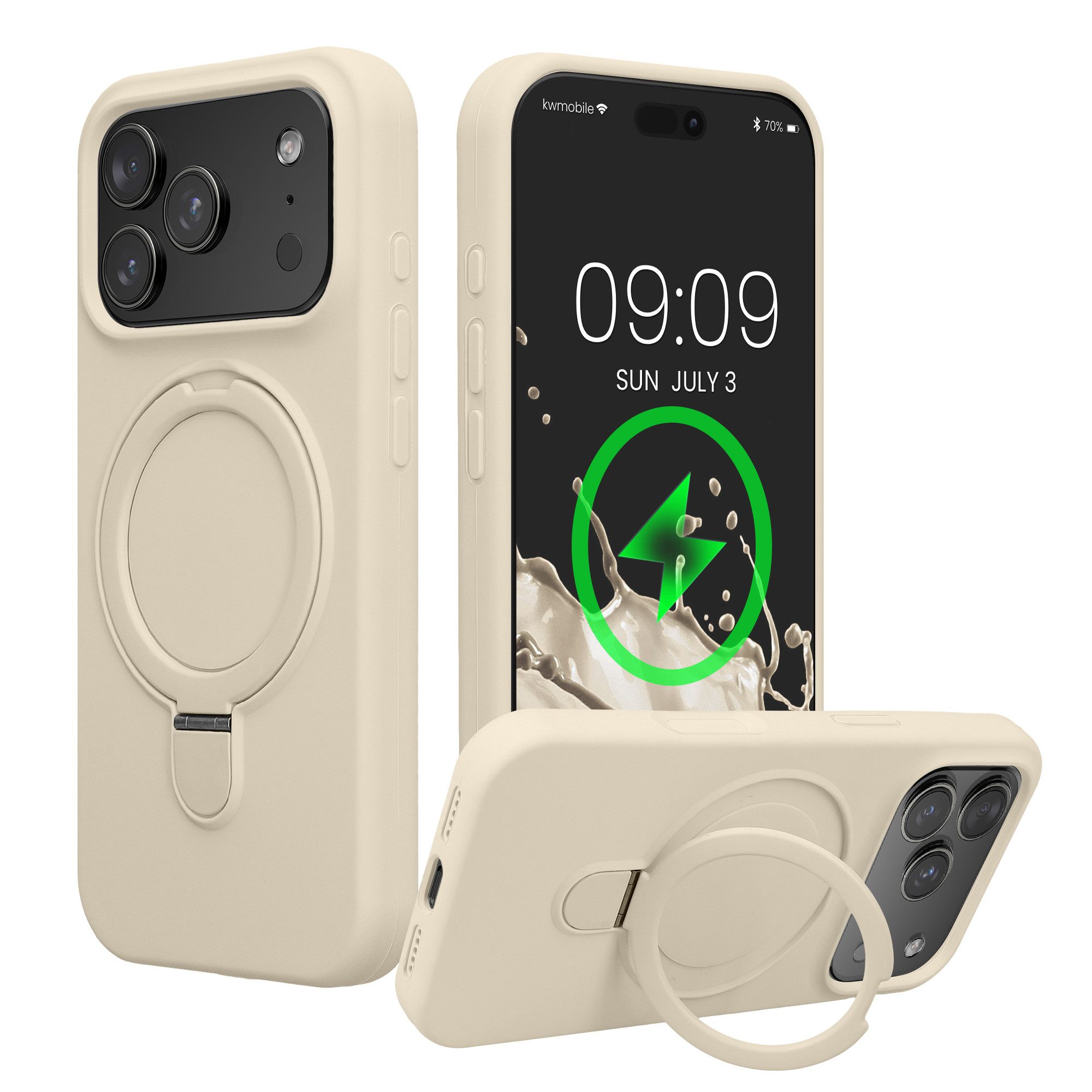 kwmobile Smartphone-Hülle Case mit Ringständer für Apple iPhone 17 Pro Hülle, Silikon Schutzhülle kompatibel mit MagSafe - Creme