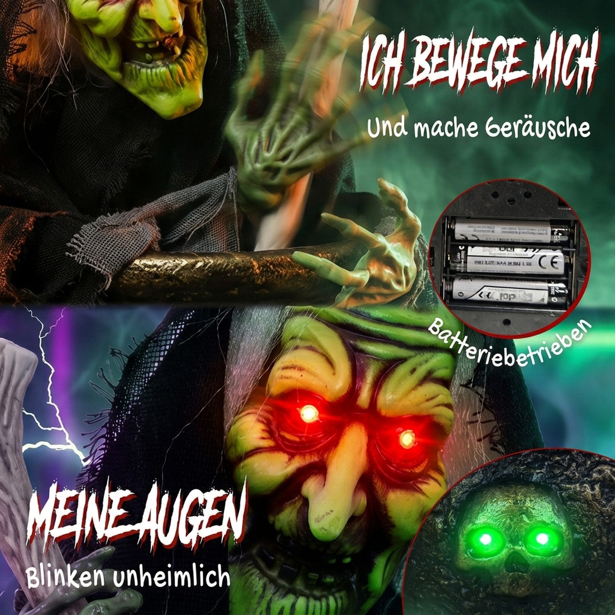 HOMCOM Dekofigur Animierte Halloween-Tischhexe (Set, 1 St., 1-tlg), Sound-,Touch-Aktivierung, rührender Kessel, LEDs – Bild 4 von 5