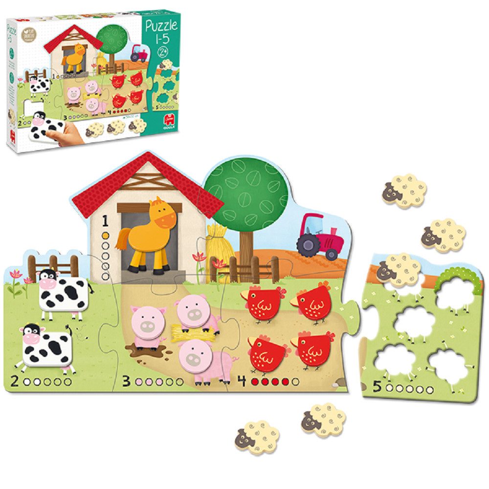 Goula Puzzle Goula 53438 Holz-Puzzle 1-5 Bauernhof, Puzzleteile, Made in Europe