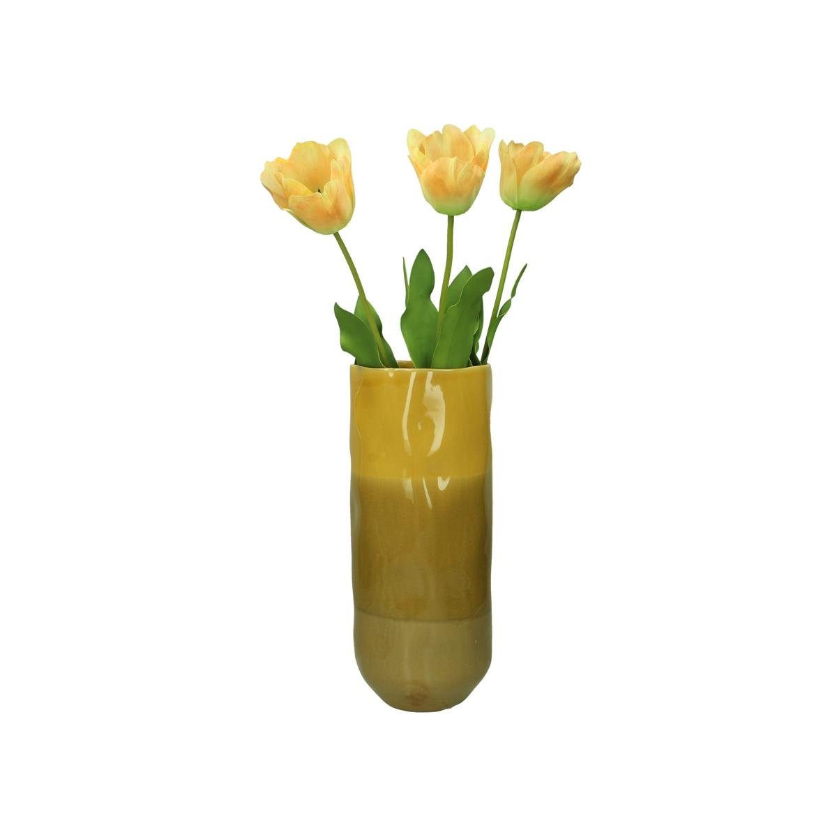 Engelnburg Dekovase Engelnburg Vase (kein Hochwertige Set) 16,4x16,4x38,7cm Steinzeug Blumenvase 1er Set, Gelb