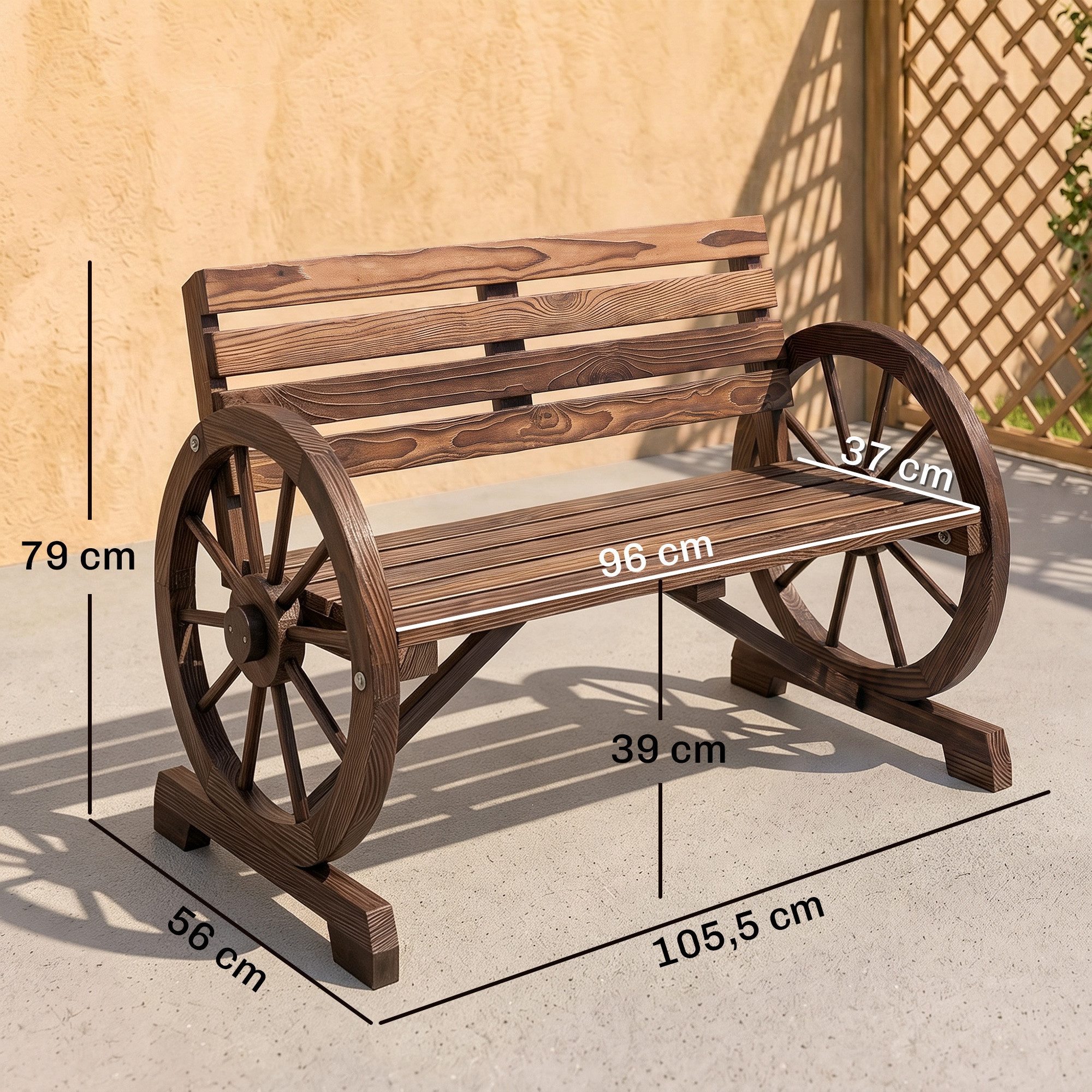 Outsunny Bank Gartenbank, wetterfest, mit Rücken und Armlehnen, Parkbank (Holzbank, 1-St., Sitzbank), bis 240 kg belastbar Tannenholz Braun 105,5 x 56 x 79 cm