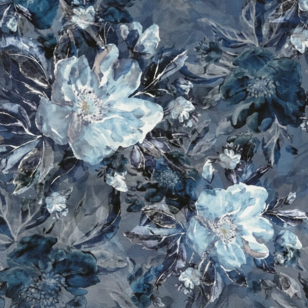 larissastoffe Stoff Sweatstoff Alpensweat French Terry Blumen Winterflora blau, Meterware, 50 cm x 150 cm