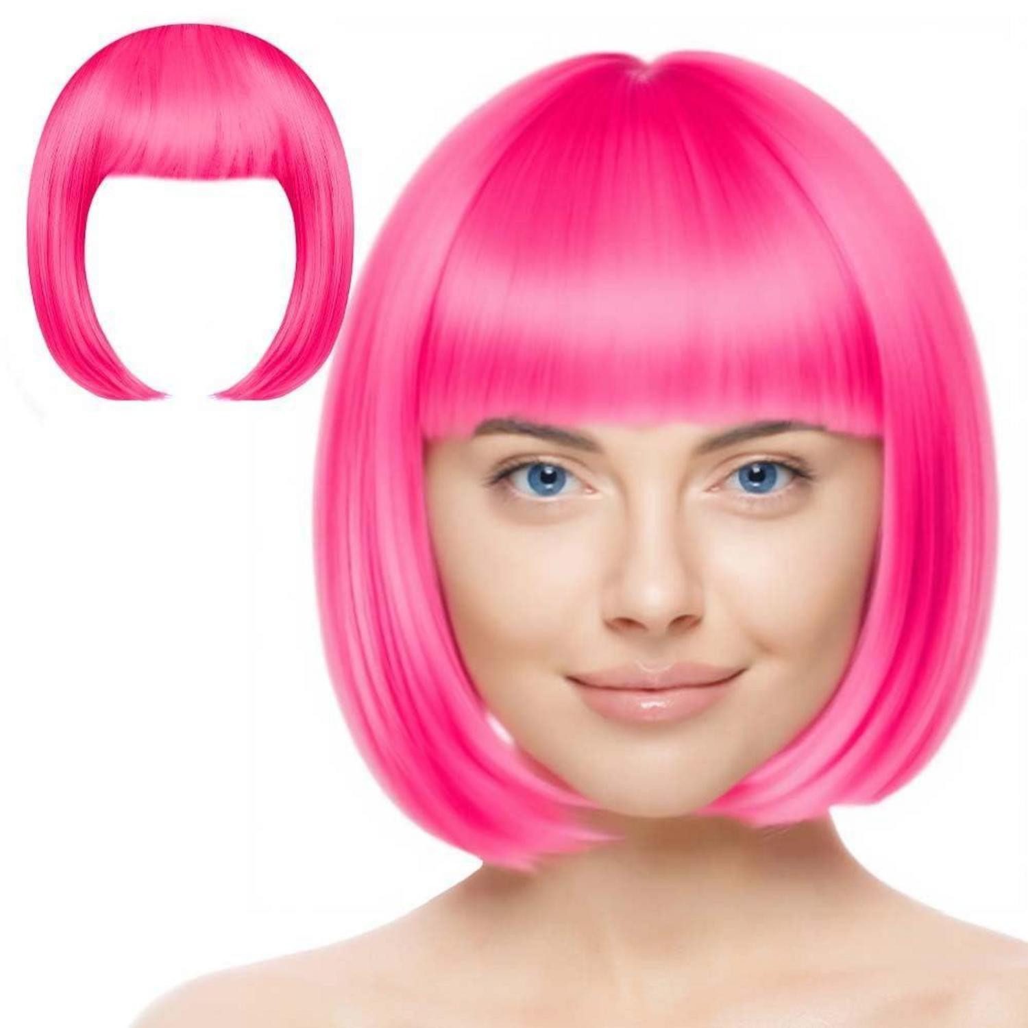 Kostüm-Perücke Perücke Bob Pony Haarnetz Cosplay Karneval Halloween 3Pcs-Rosérot