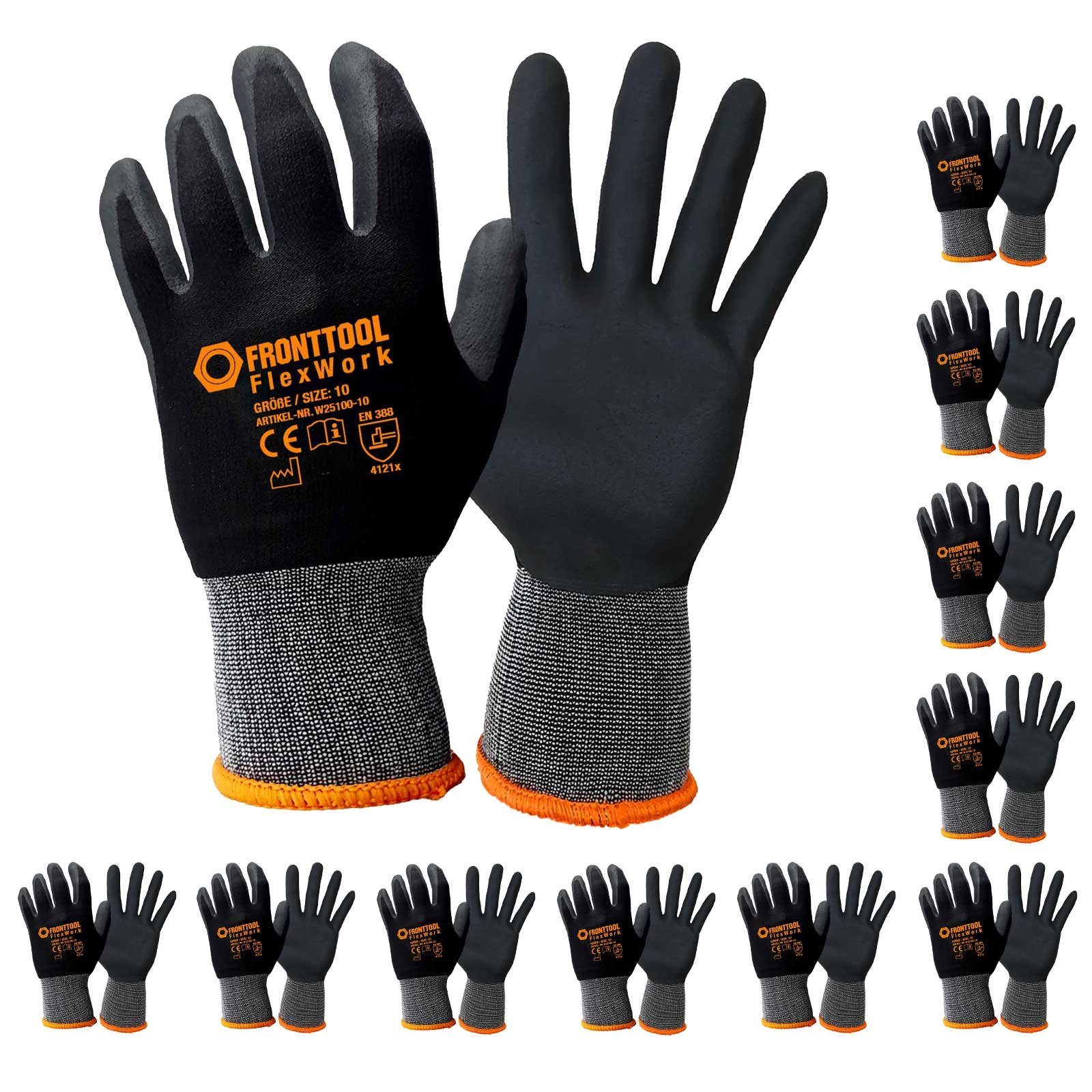 Fronttool Nitril-Handschuhe Arbeitshandschuhe FlexWork Schutzhandschuhe Gartenhandschuhe 12 Paar (Spar-Set)
