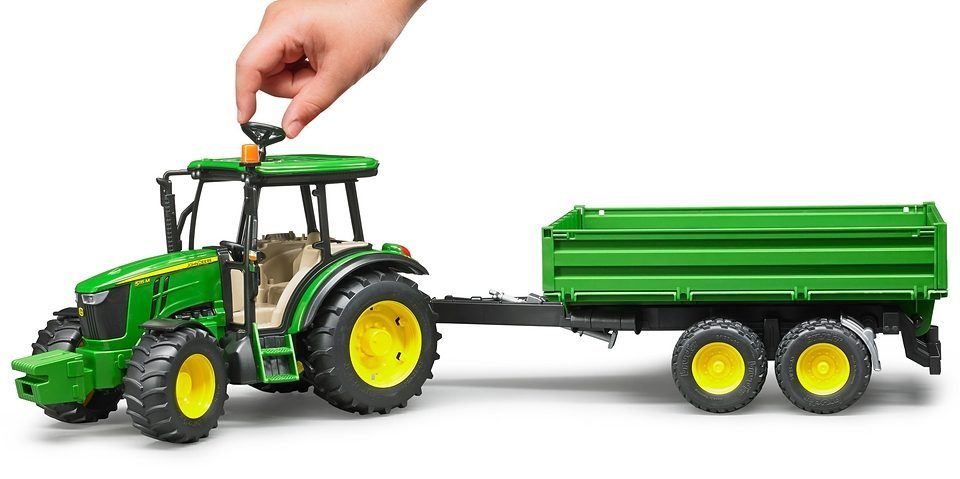 Spielzeug-Traktor in mit Bordwandanhänger, John Deere 5115M Germany Bruder® Made