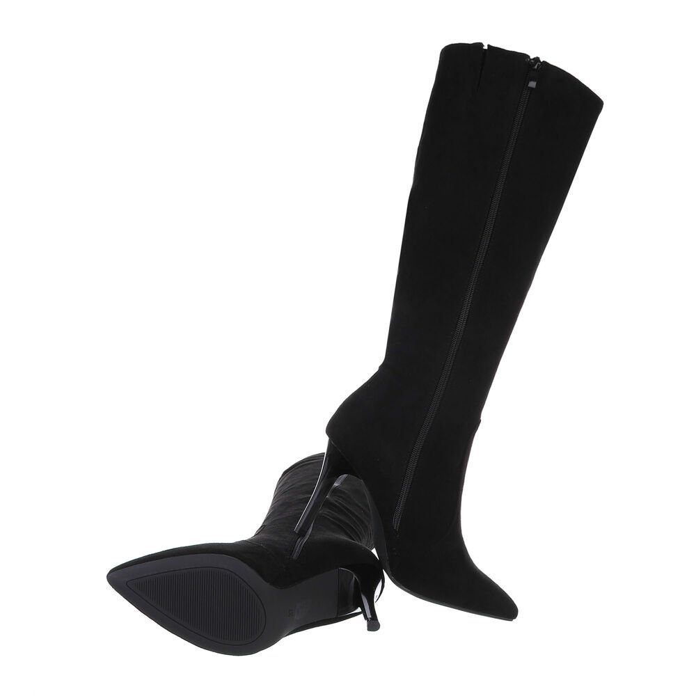 in Stiefel Abendschuhe Schwarz Damen Ital-Design Elegant High-Heel High-Heel-Stiefel Pfennig-/Stilettoabsatz