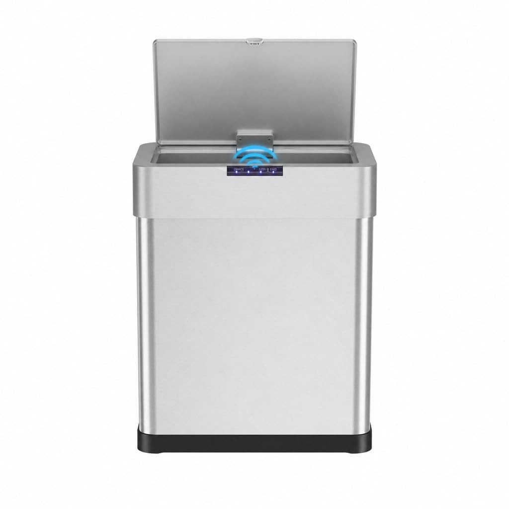 TLGREEN Mülleimer mit Sensor,automatischer Abfalleimer 30/50/60 L, mit Klemmring für Müllbeutel,Softclose-Deckel, Stahl