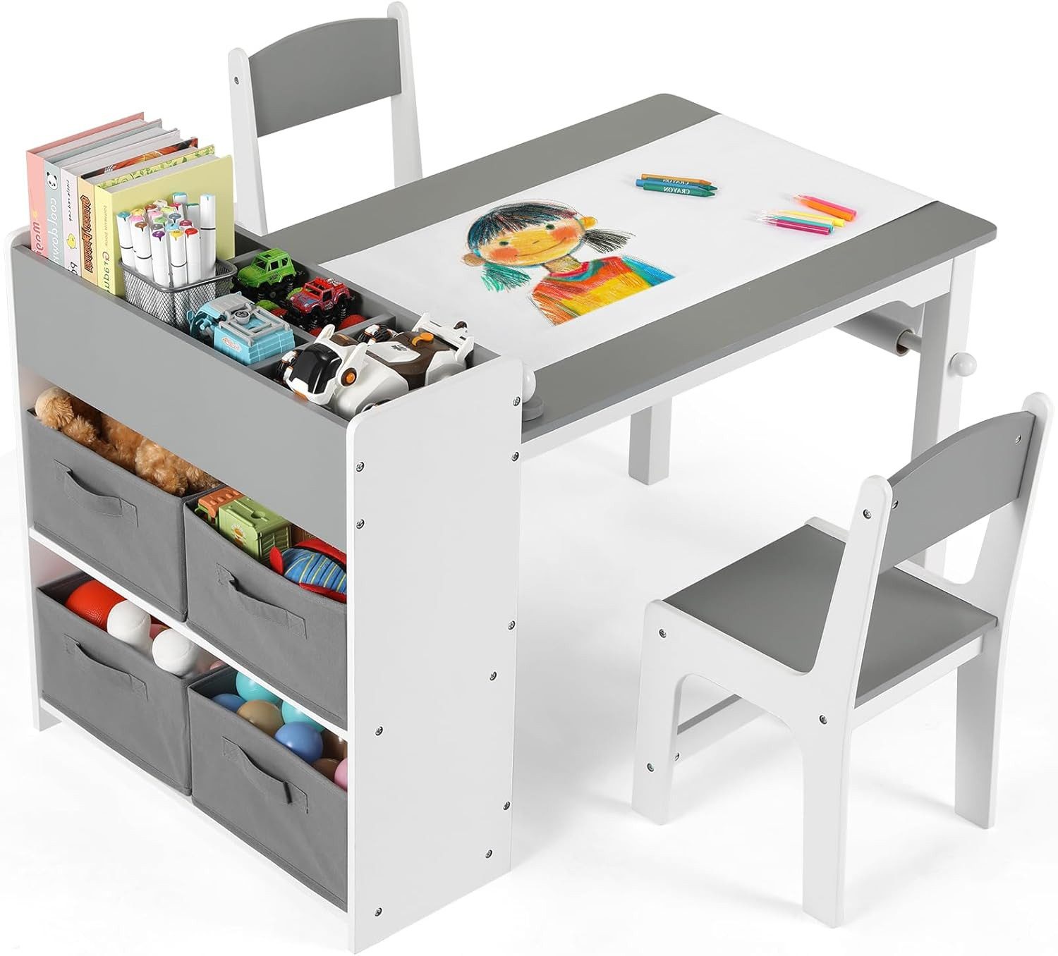 TLGREEN Kindertisch Zeichentisch mit 2 Stühlen (Maltisch Schreibtisch mit P günstig online kaufen