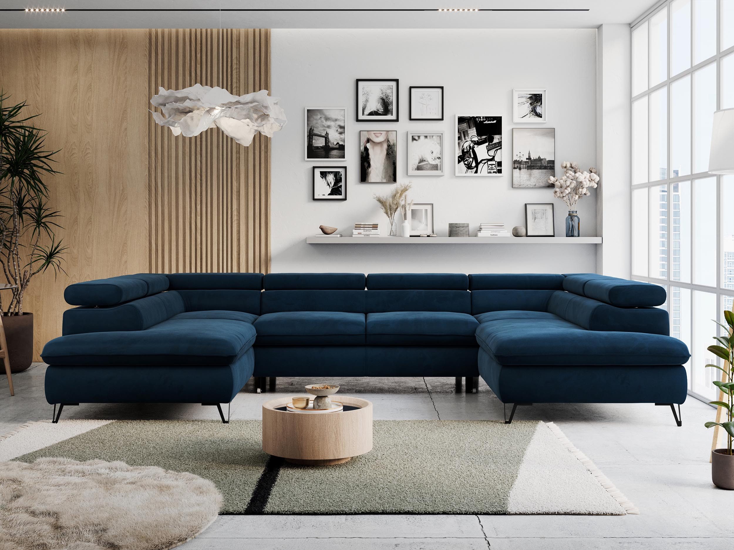 MKS MÖBEL Ecksofa PETER U, Set, Ecksofa U-Form, Wellenfedern, HR35-Schaum, form, Sofa big XXL, Bettkasten, Bettfunktion, Einstellbare Kopfstützen