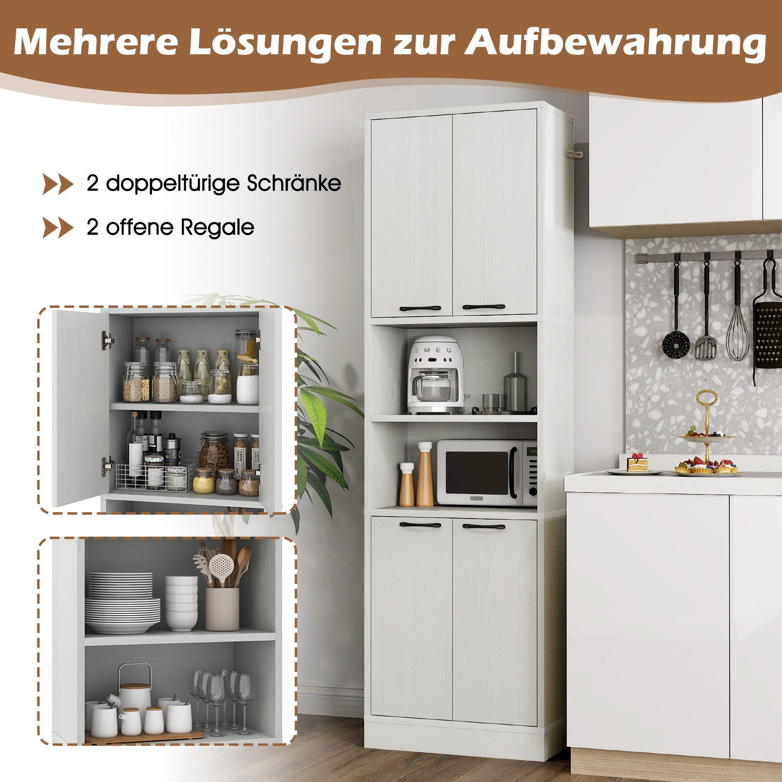 KOMFOTTEU Küchenbuffet Buffetschrank Vorratsschrank mit 4 Türen & offenen A günstig online kaufen