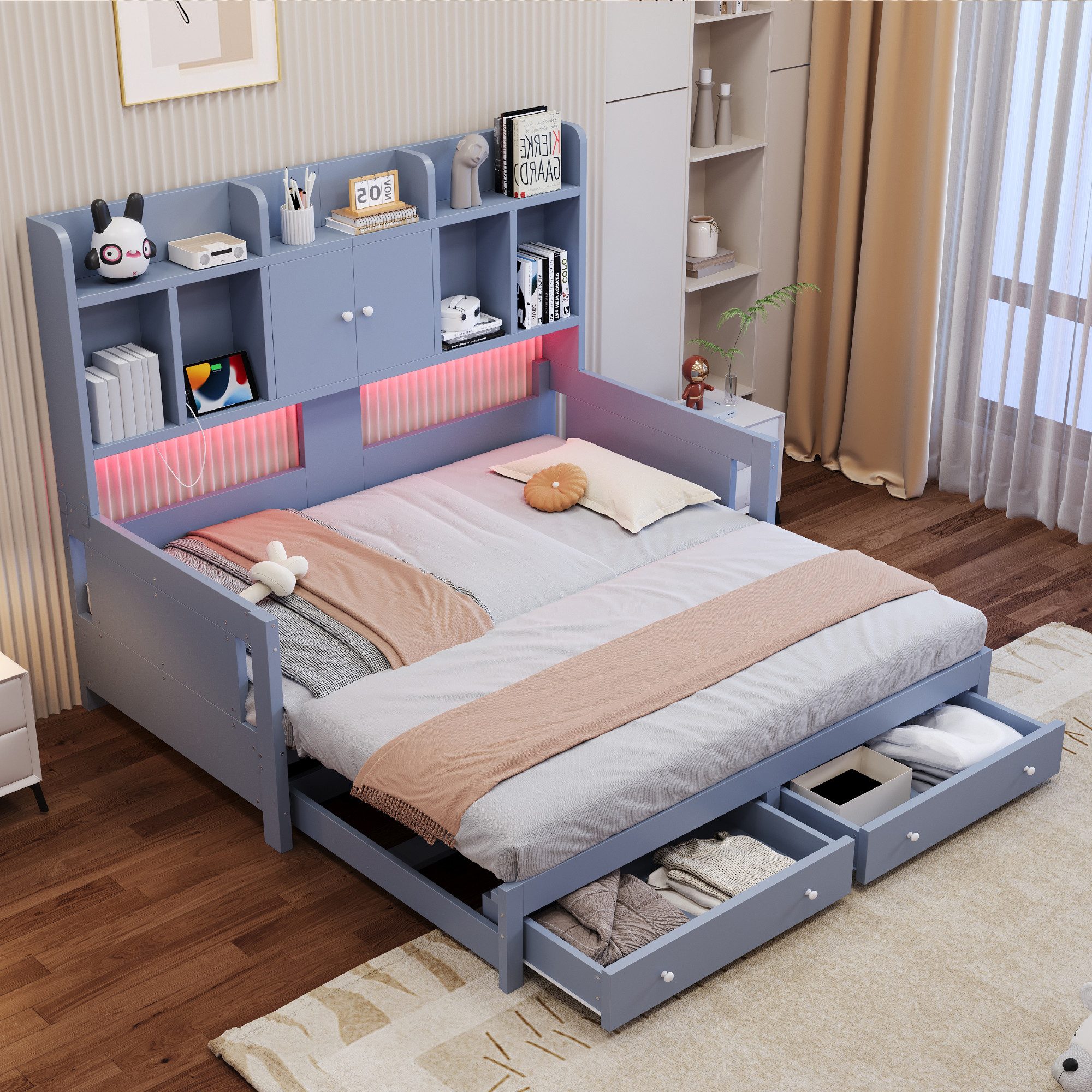Schlafsofa Schlafcouch Mit Steckdosen und LED-Beleuchtung