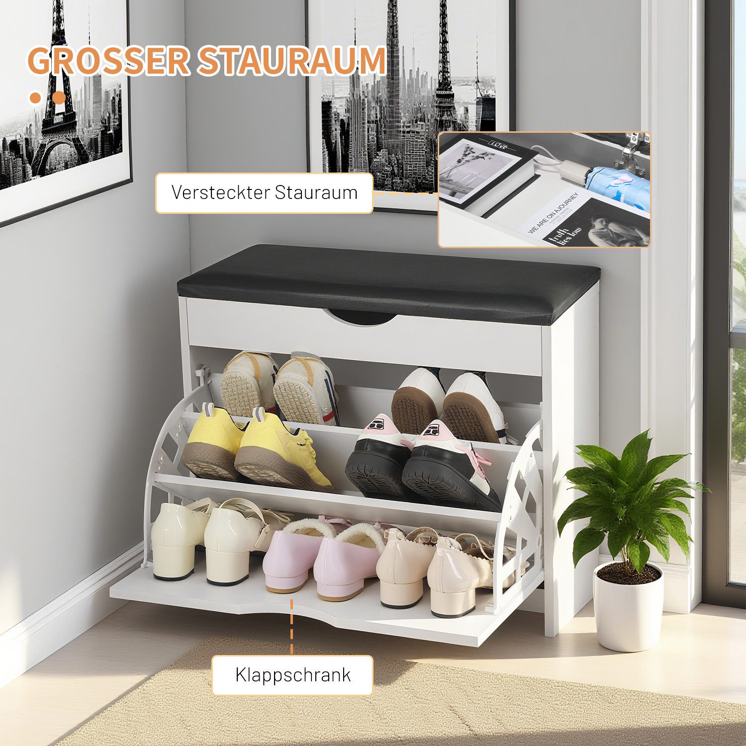 oyajia Schuhbank Schuhregal mit Sitzpolster 60x48x30cm günstig online kaufen
