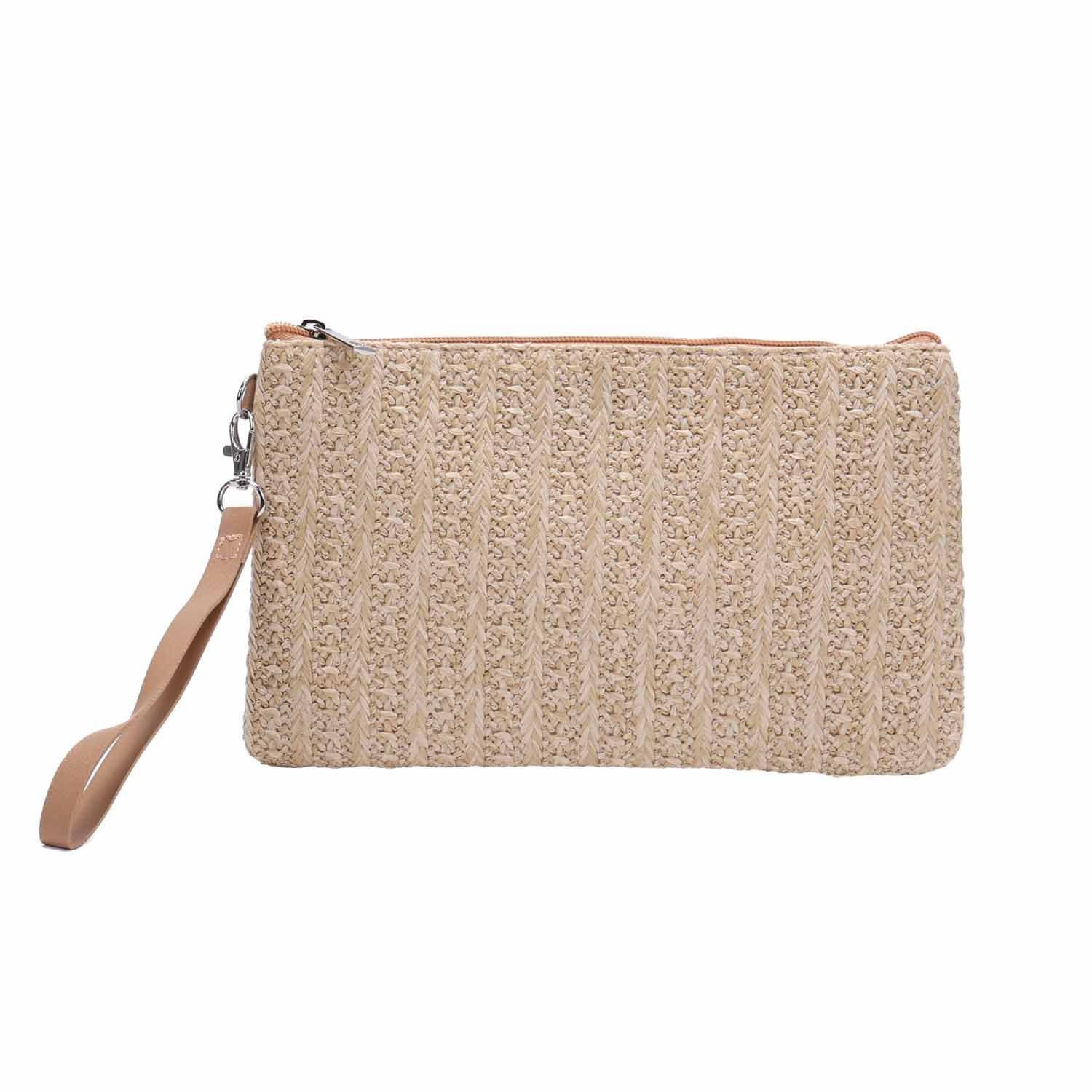 ITALYSHOP24 Schultertasche Damen Tasche Strohtasche Strand Geldbörse Handtasche Clutch Smartphone, Boho Sommer Geflecht Armband Freizeit Urlaub Häkeltasche Mini Bag