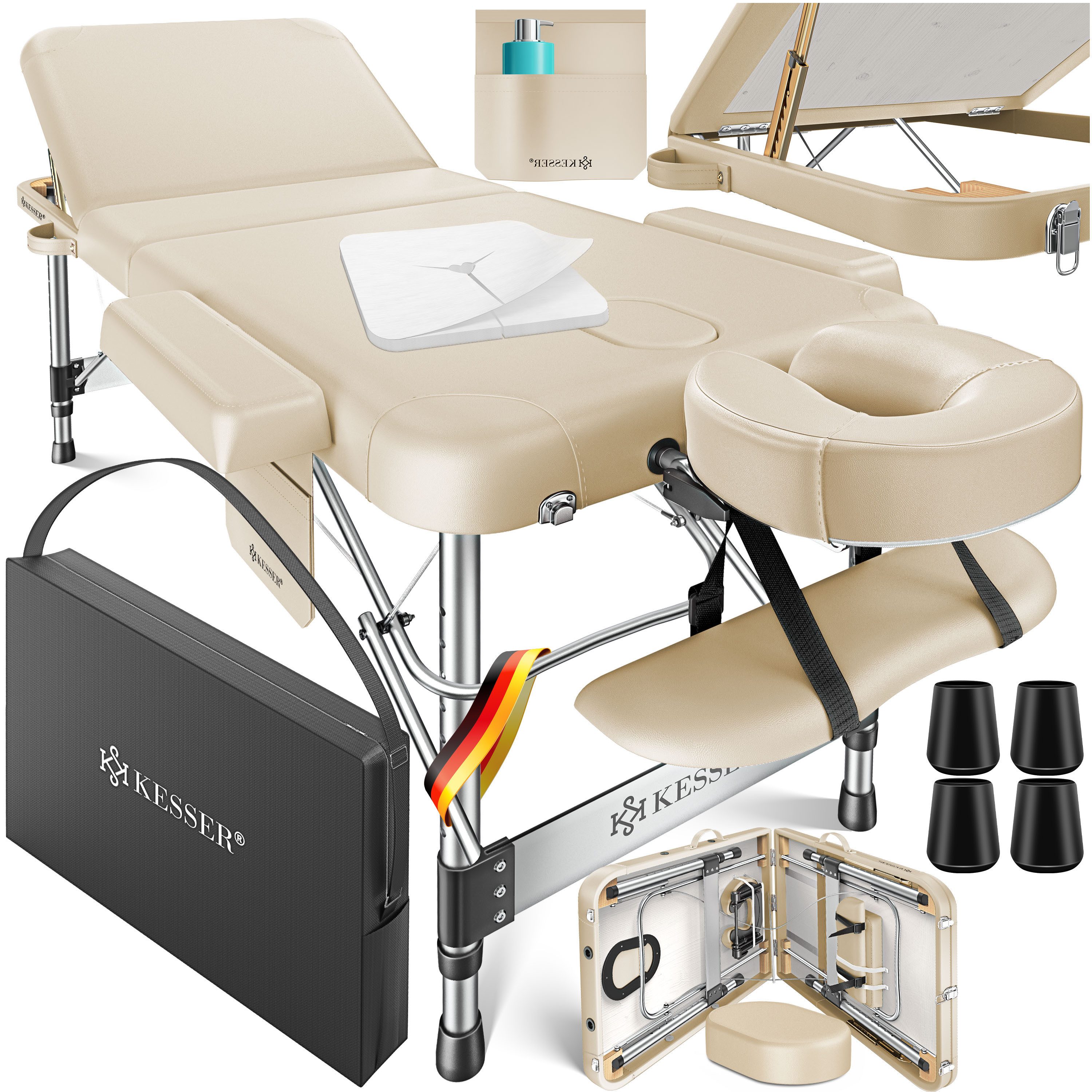 KESSER Massageliege, 3 Zonen Kosmetikliege klappbar & höhenverstellbar mobile Massagebett
