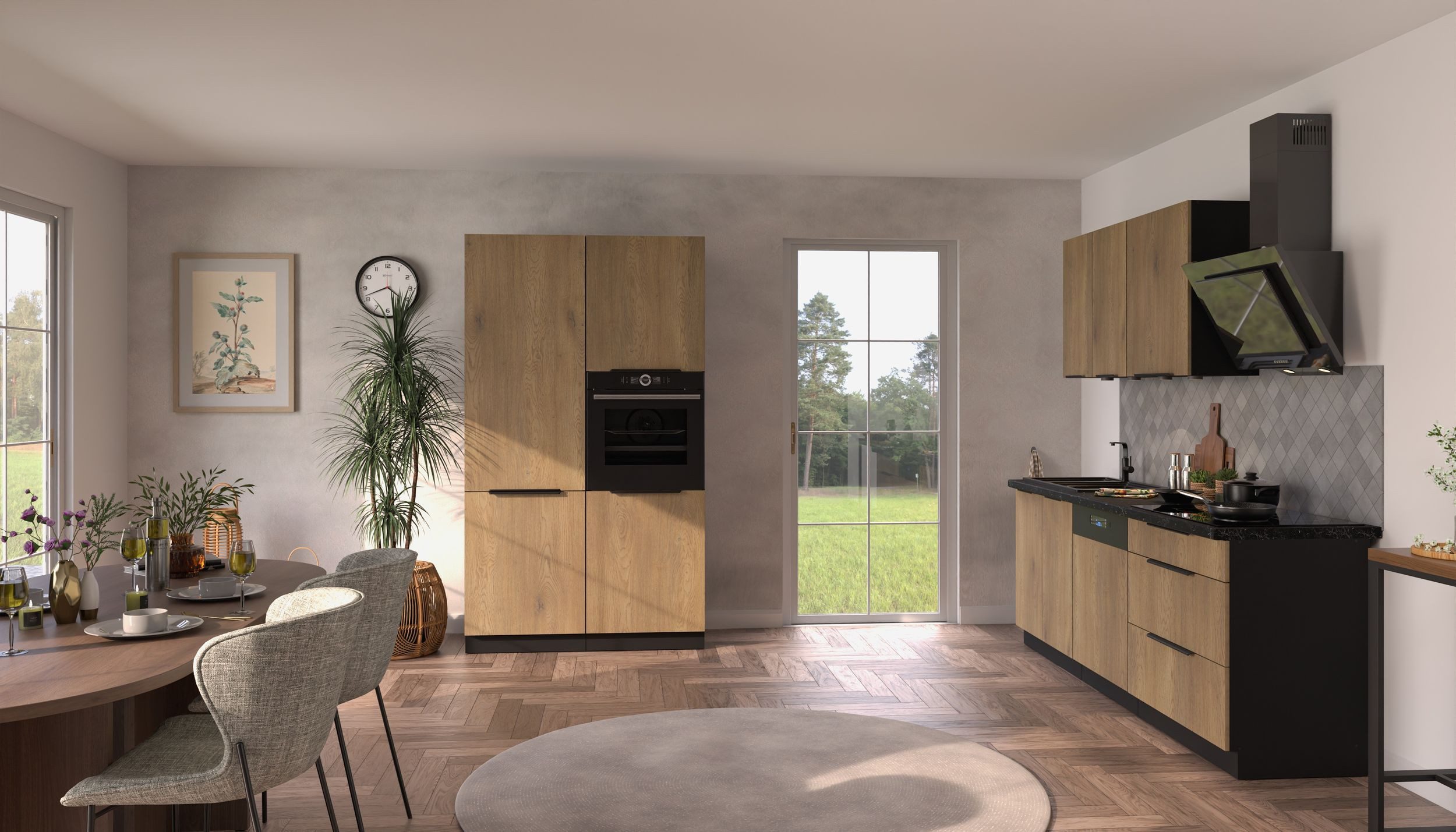 Küchen-Preisbombe Küchenzeile CREMONA 200 + 120 cm Eiche hell Küchenblock Küche Einbauküche