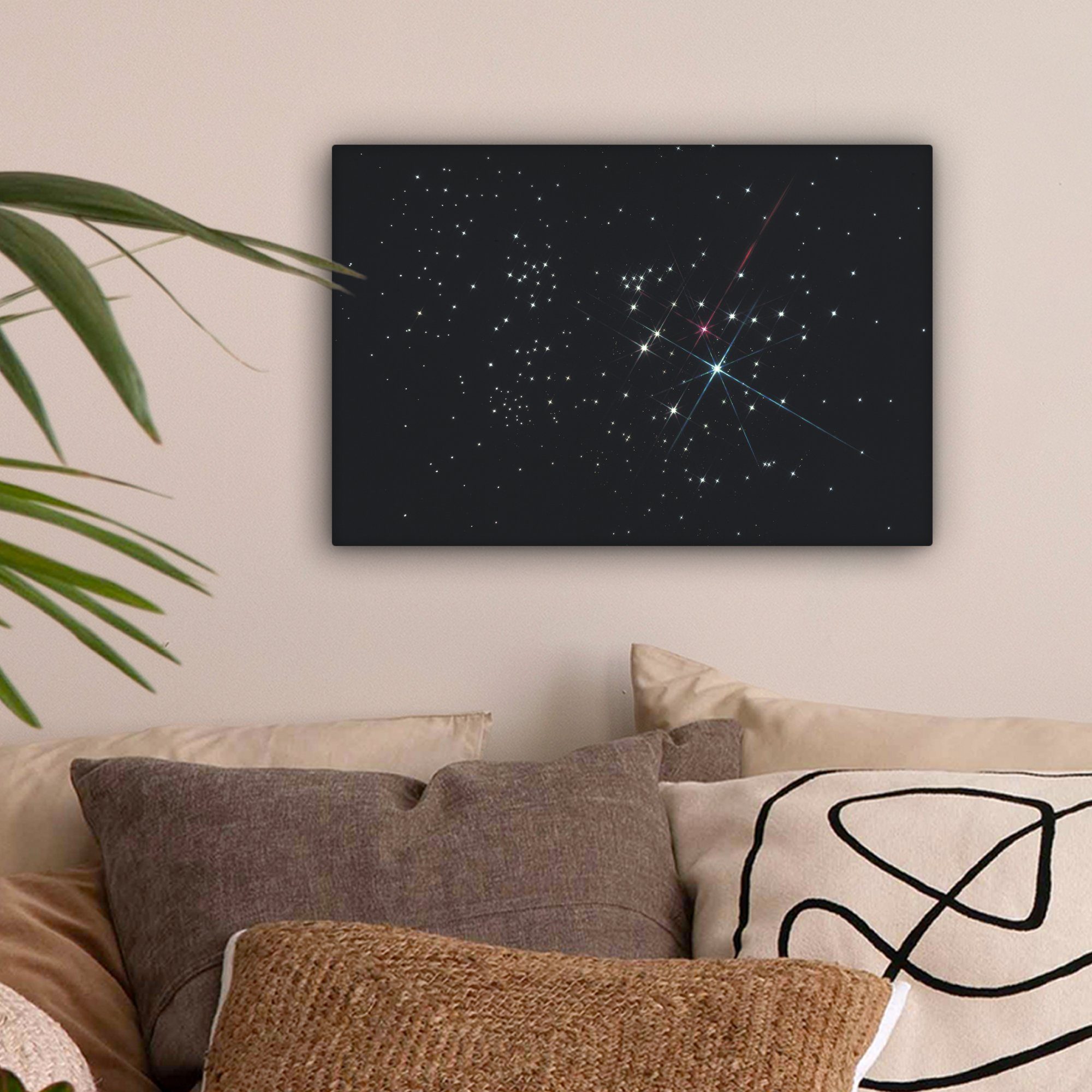 (1 cm Sterne St), Leinwandbilder, Leinwandbild 30x20 Aufhängefertig, - Wanddeko, Galaxie Farbe, OneMillionCanvasses® - Wandbild